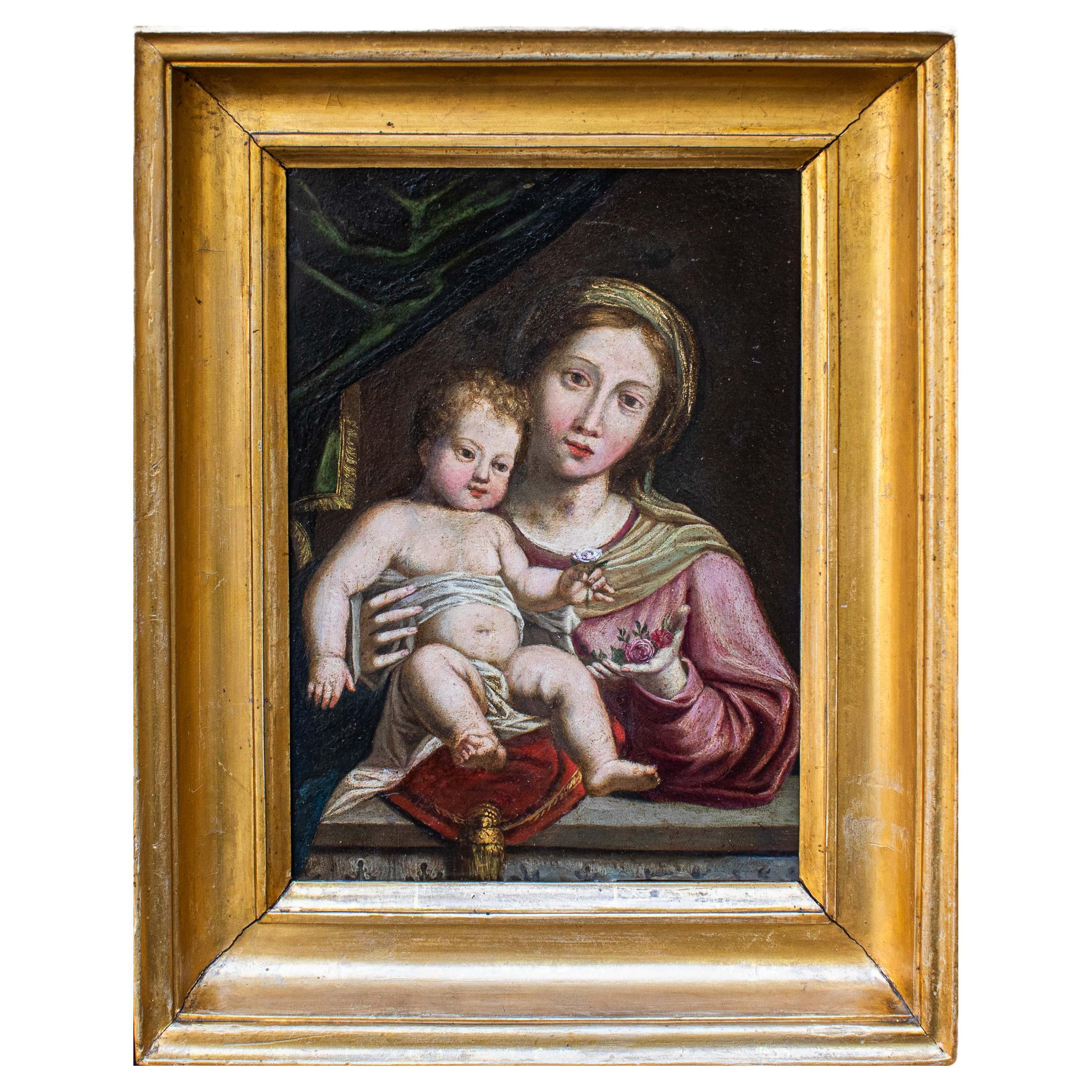 17th Century Madonna Painting Oil on Copper Area of Sassoferrato Religious