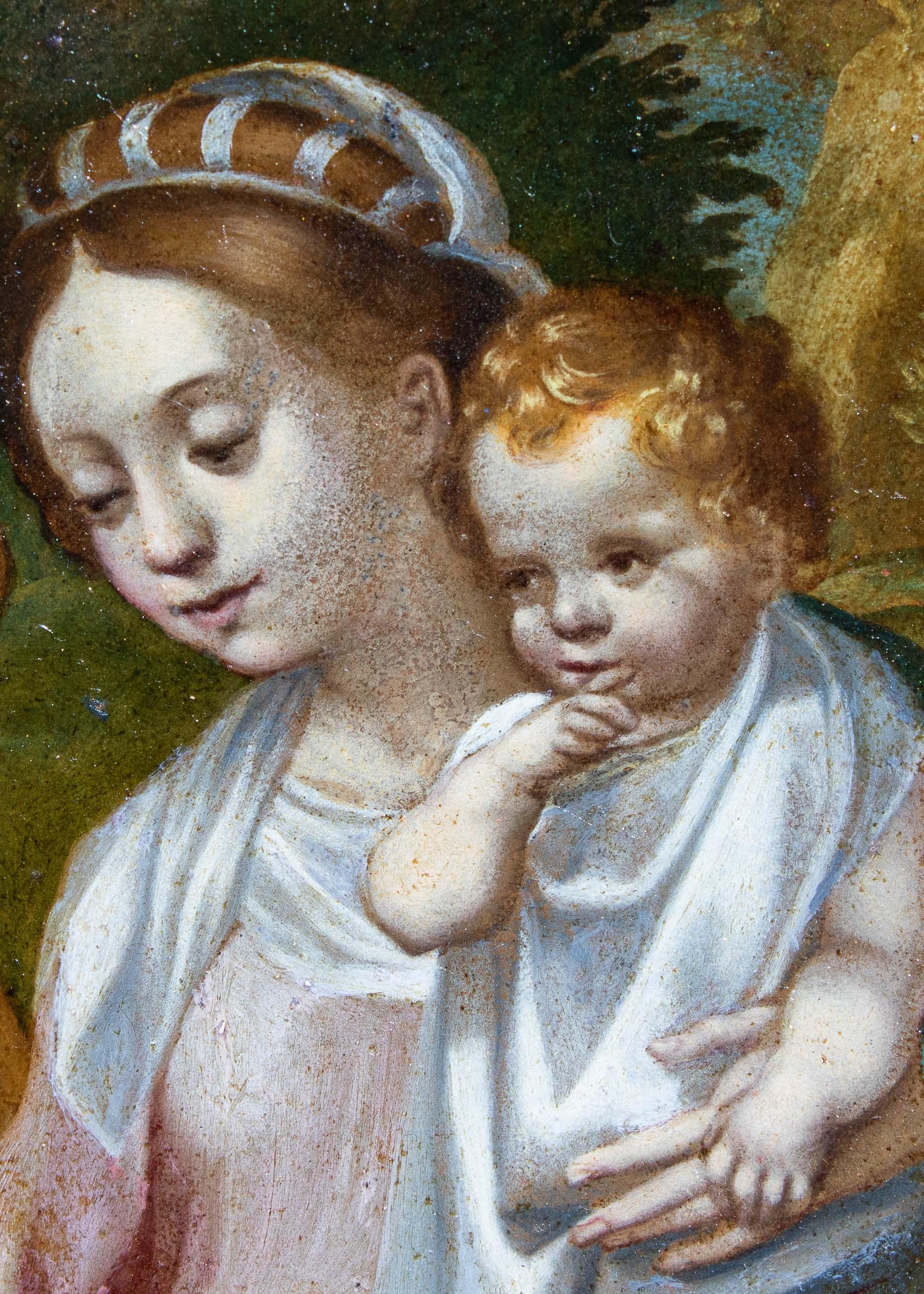 Italian 17th Century Madonna with Child Painting Oil on Copper