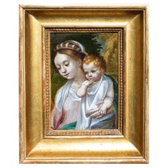 17th Century Madonna with Child Painting Oil on Copper