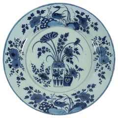 Antique 17th Century, Magnificent Faience Delft Cameo Blue Color Round Plate