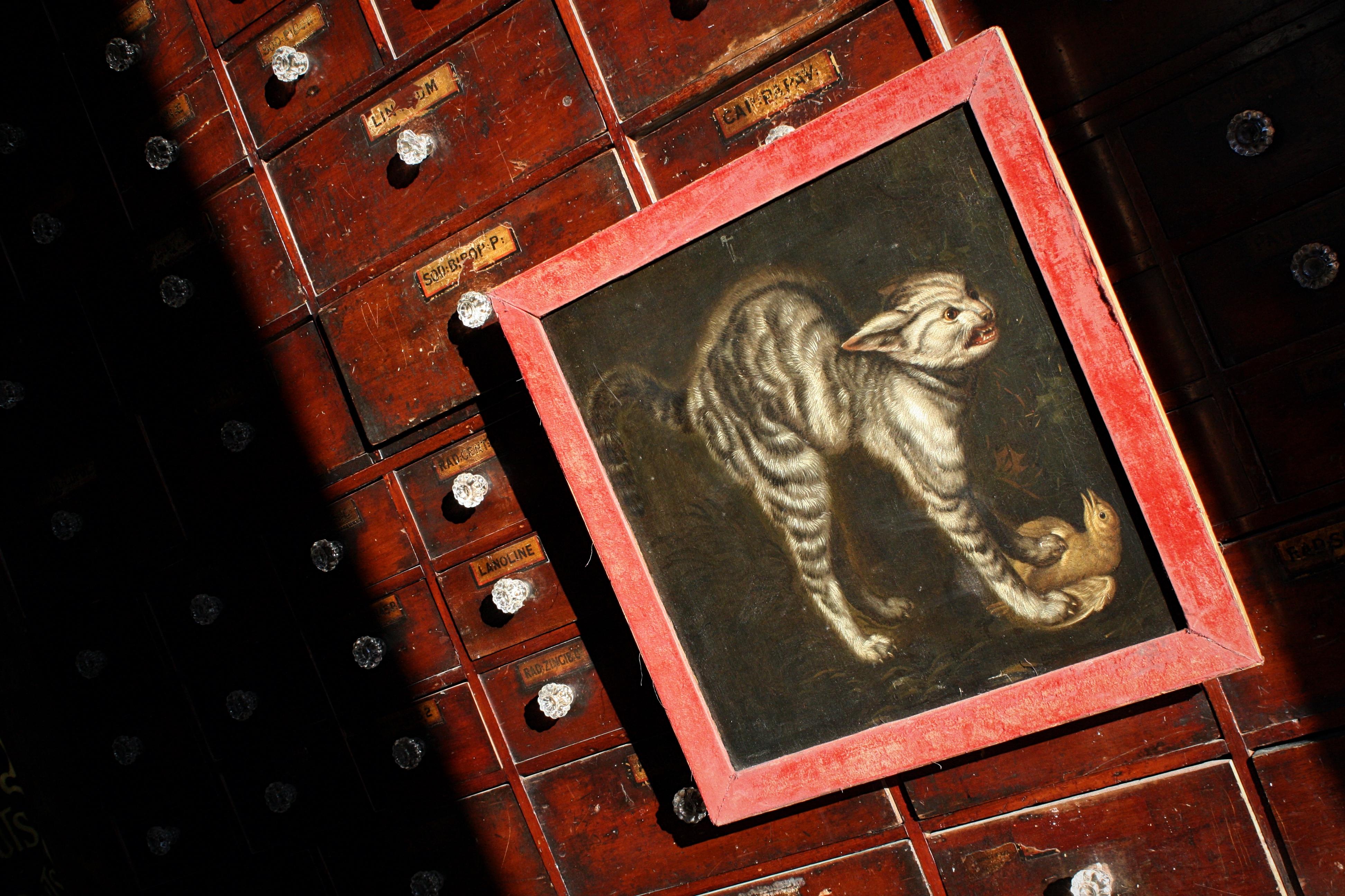 17th Century Manner of Johannes Fijt, Killer Cat Oil on Canvas In Fair Condition In Lowestoft, GB
