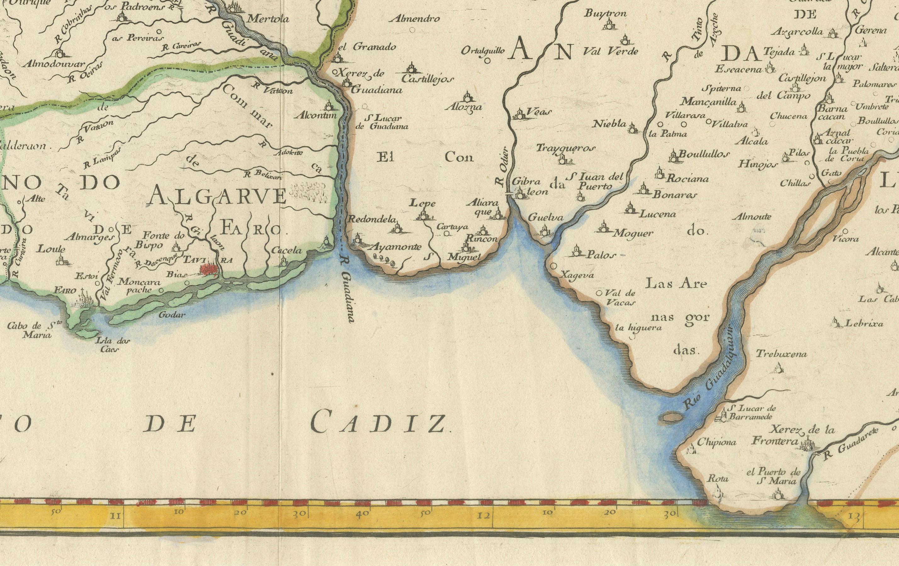 17th Century Map of Southern Portugal by Sanson – Hand-Colored, 1679 (Graviert) im Angebot