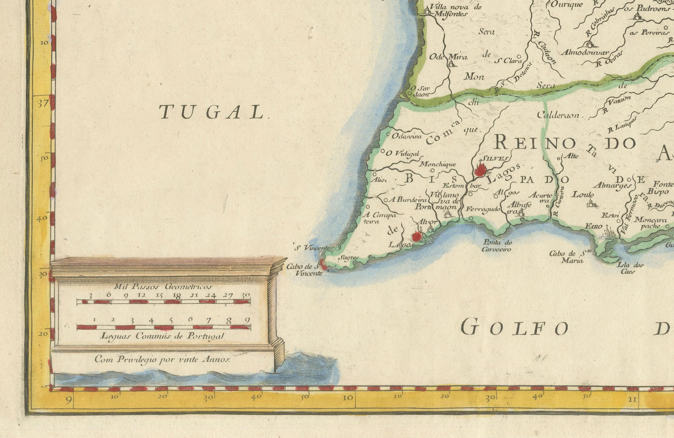 17th Century Map of Southern Portugal by Sanson – Hand-Colored, 1679 im Zustand „Relativ gut“ im Angebot in Langweer, NL