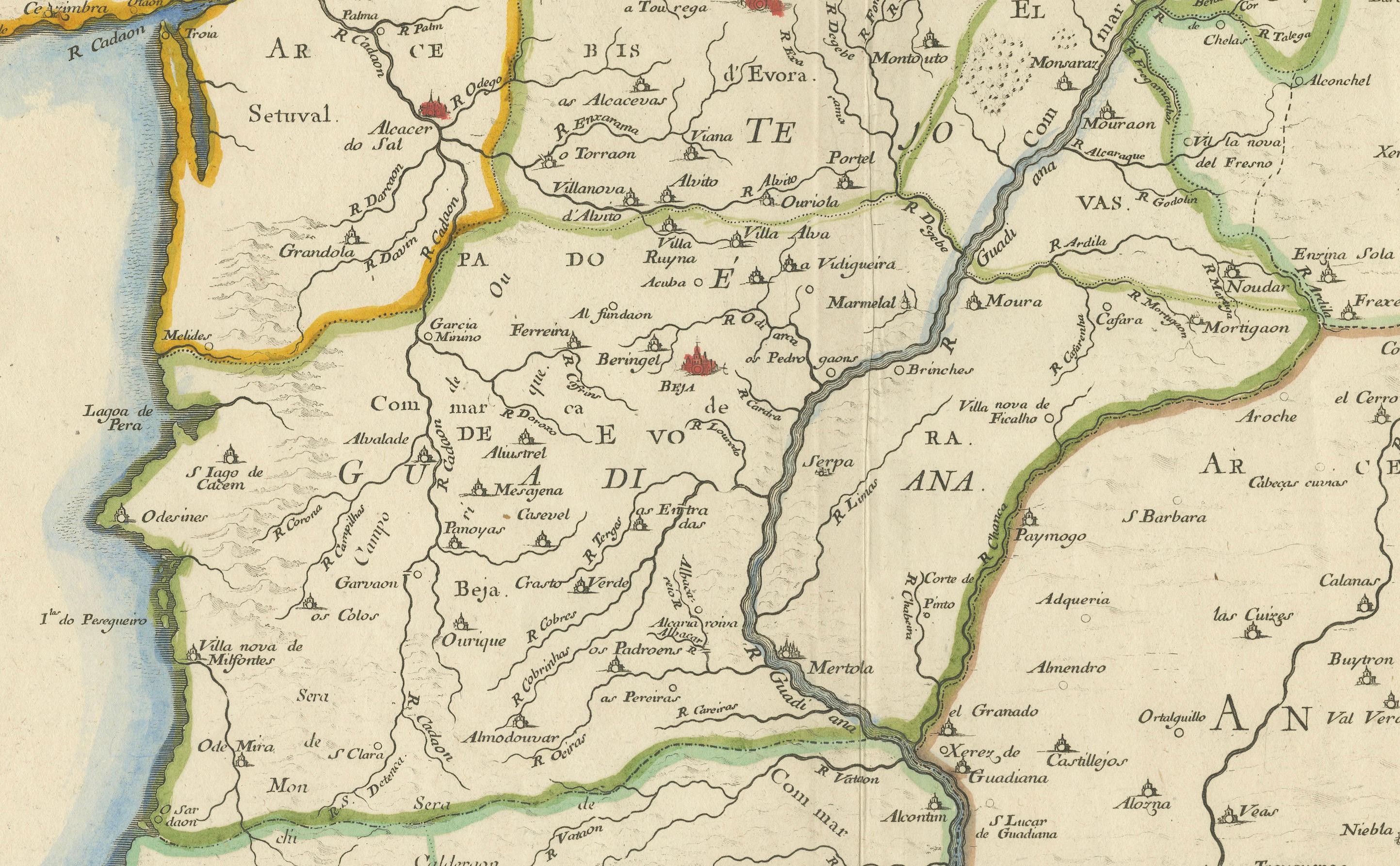 17th Century Map of Southern Portugal by Sanson – Hand-Colored, 1679 (17. Jahrhundert) im Angebot