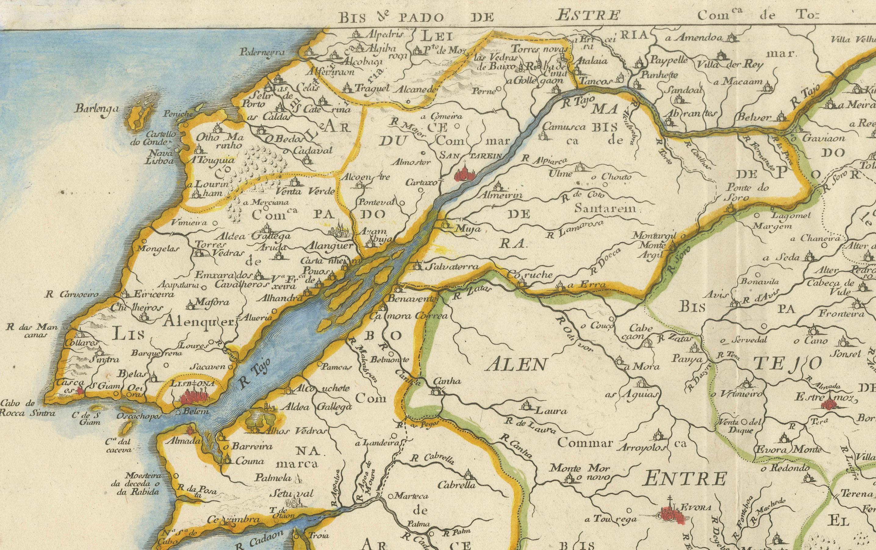 17th Century Map of Southern Portugal by Sanson – Hand-Colored, 1679 (Papier) im Angebot