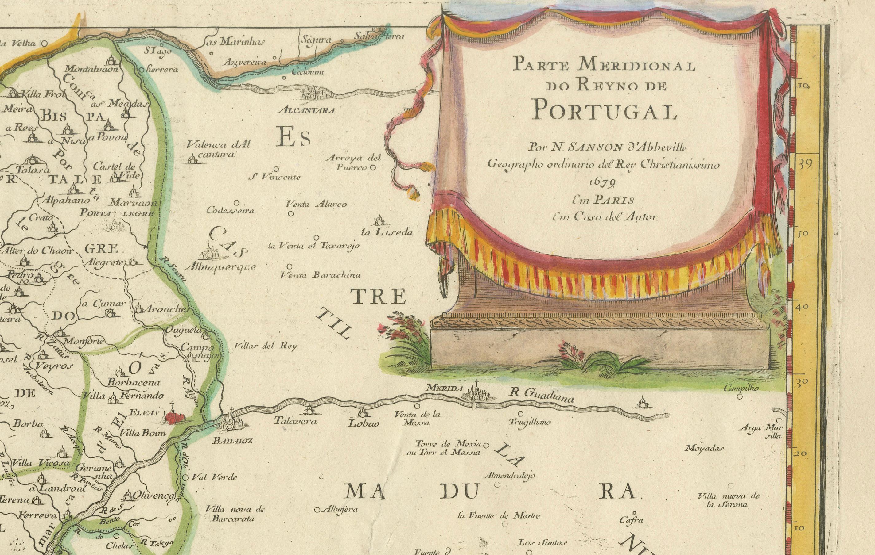 17th Century Map of Southern Portugal by Sanson – Hand-Colored, 1679 im Angebot 1
