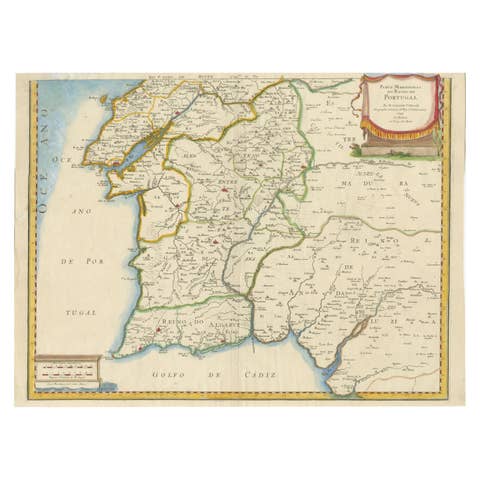 17th Century Map of Southern Portugal by Sanson – Hand-Colored, 1679