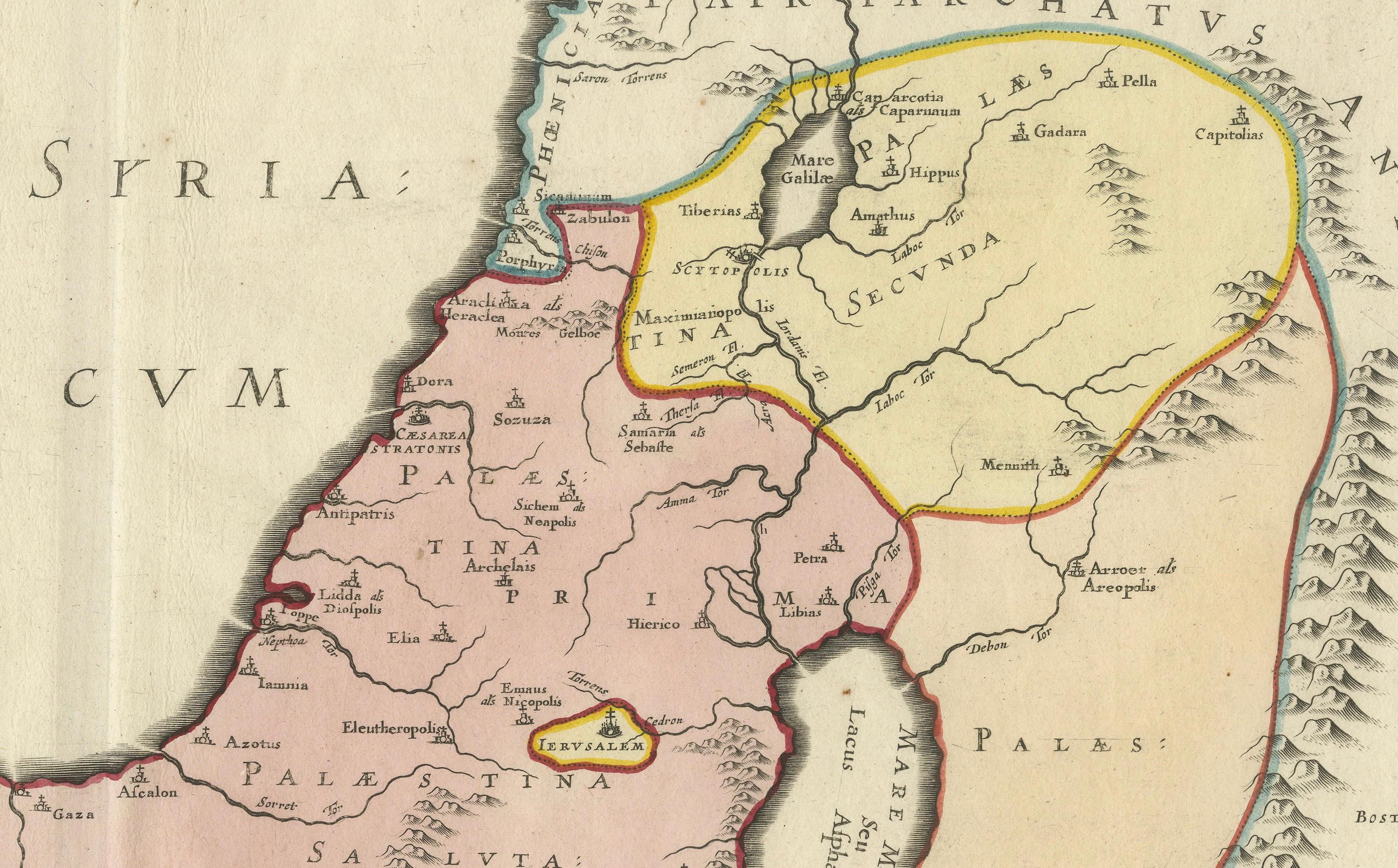 Title: 17th-Century Map of the Latin Patriarchate of Jerusalem by Melchior Tavernier  

Description: This rare 17th-century map by Melchior Tavernier illustrates the geographical extent of the Latin Patriarchate of Jerusalem during the Crusader