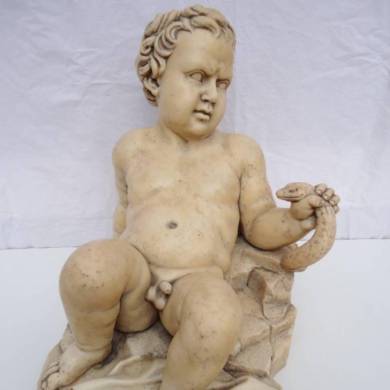 Marble sculpture depicting a child Hercules fighting with the snake. Attributed to the school of Alessandro Algardi (1598-1654). From a private European collection. Published in the catalog of Hangersheimer Dusseldorf, Germany.