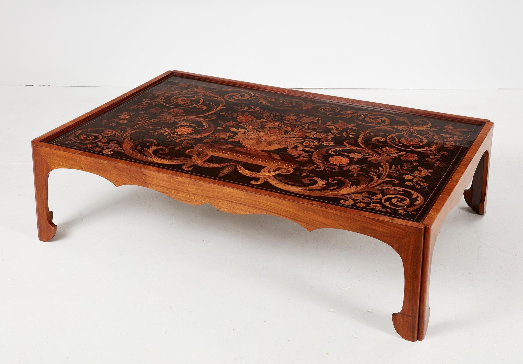 European 17th Century Marquetry Panel Coffee Table For Sale