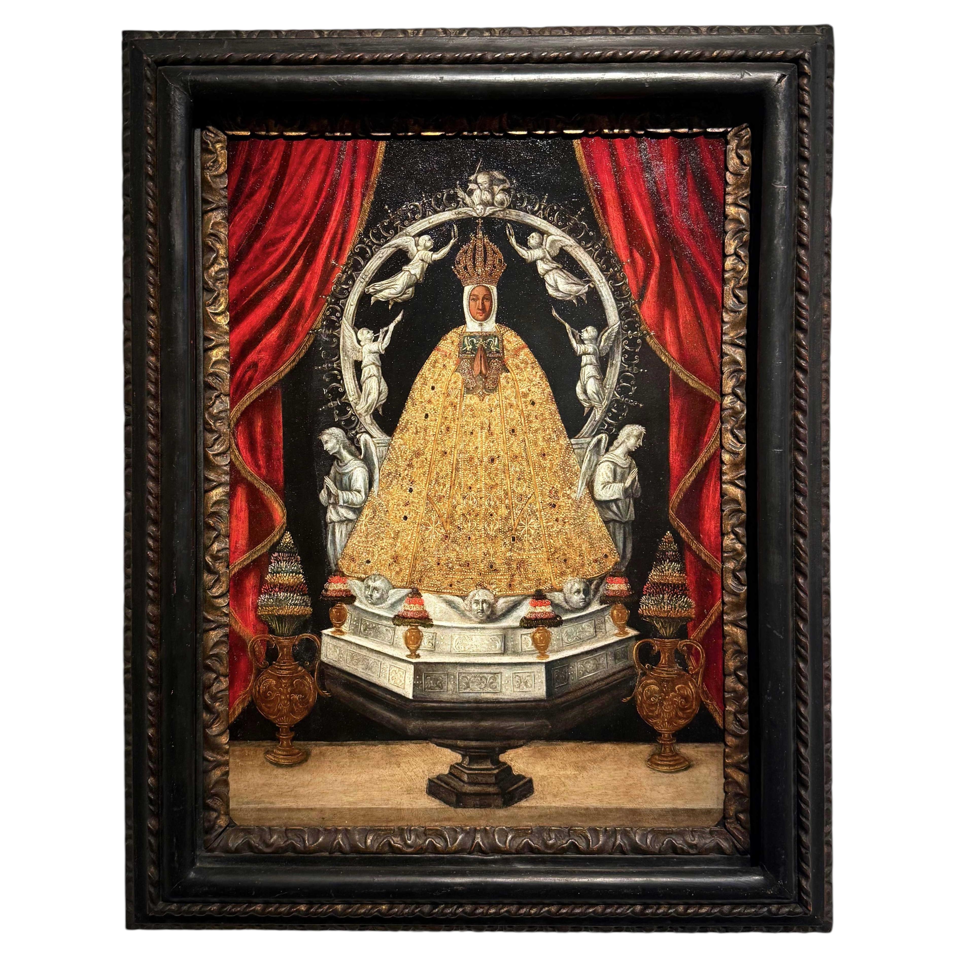 17th century Mexican Oil on Copper of the Virgen del Toledo For Sale