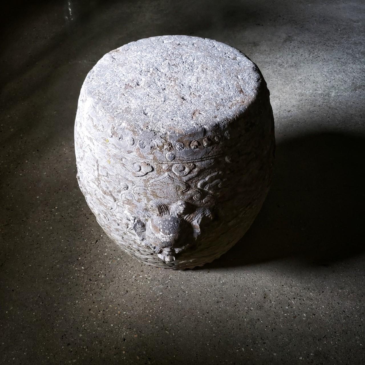 Marble 17th Century Ming Dynasty Carved Stone Barrel #02 For Sale