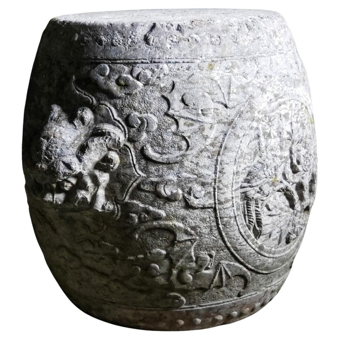 17th Century Ming Dynasty Carved Stone Barrel #02 (Pair or Individually)  For Sale
