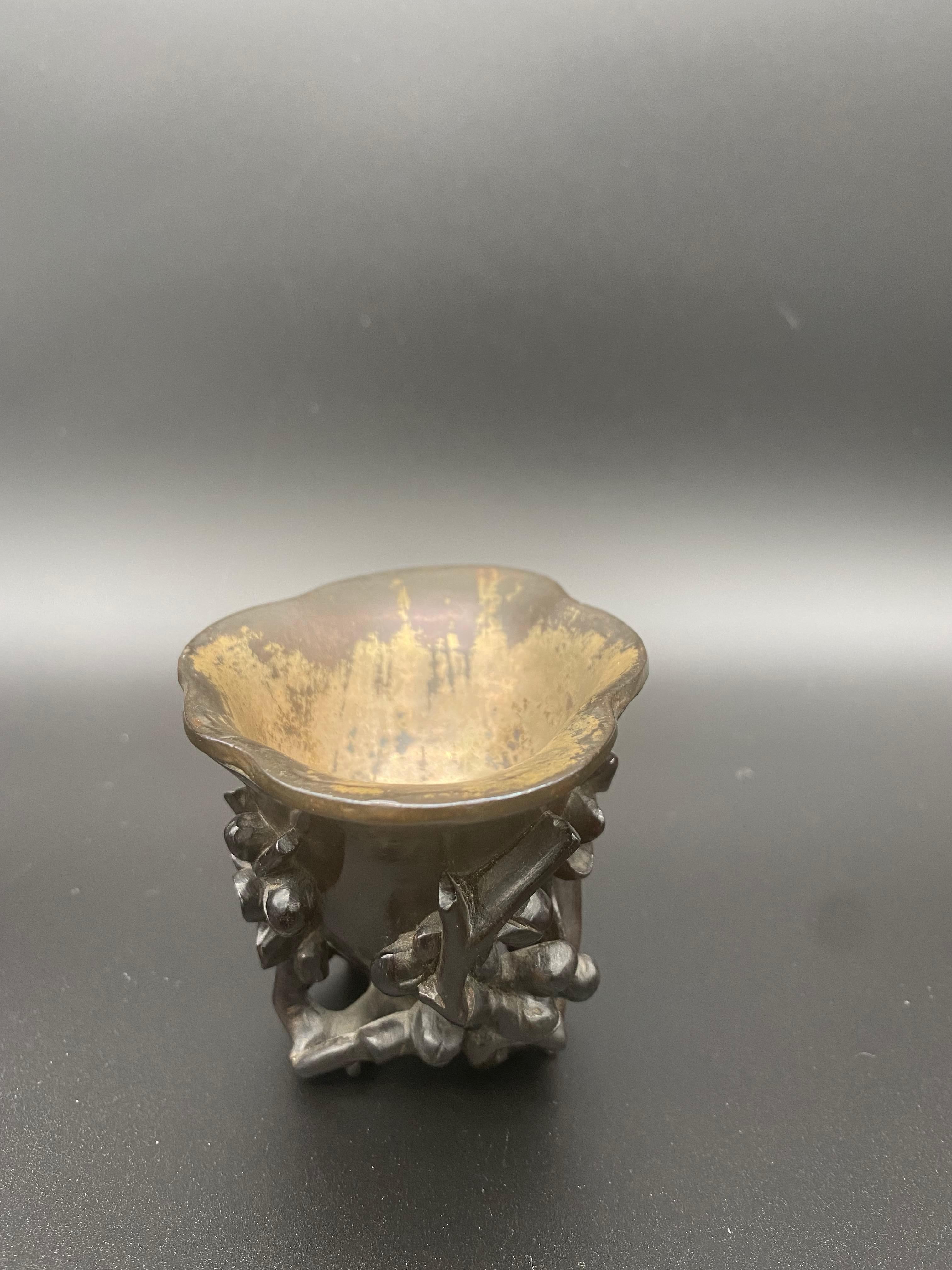 17th Century Ming Dynasty Chinese Zitan Libation Cup Silver Inlaid For Sale 6