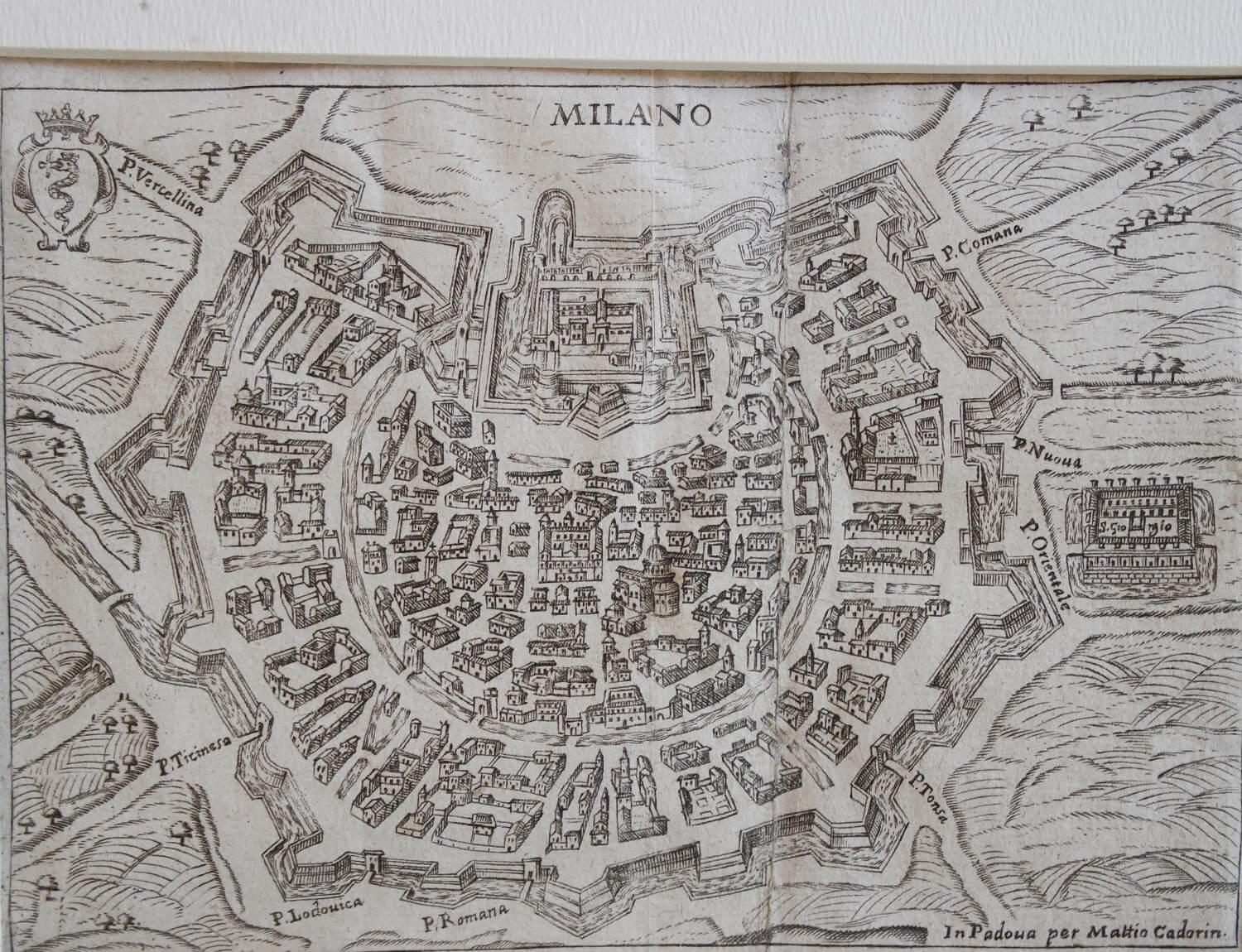 Italian 17th Century Miniature Map of Milan