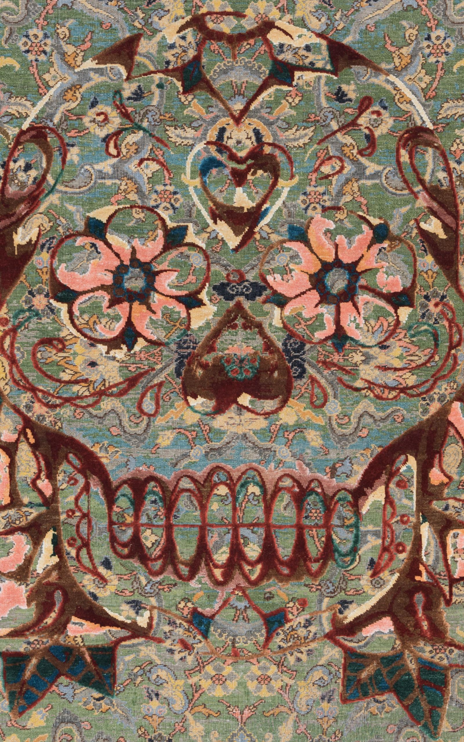 Baroque King Umberto Skull Polonaise Rug by Knots Rugs, Hand-Knotted Silk & Wool For Sale