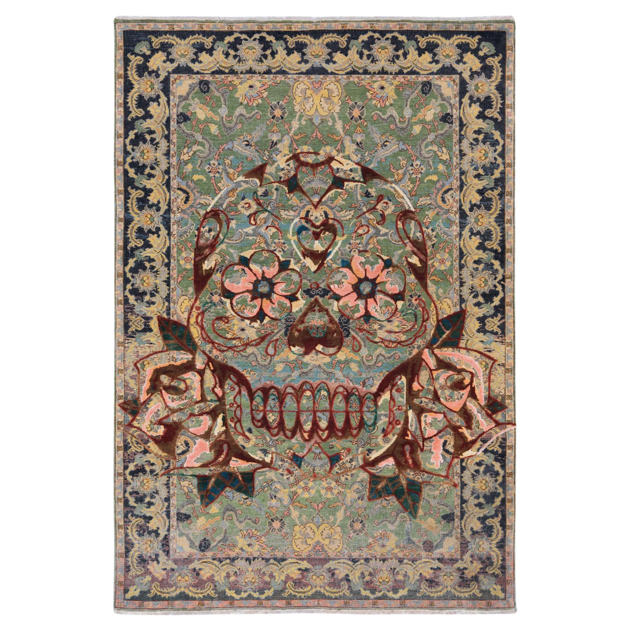 King Umberto Skull Polonaise Rug by Knots Rugs, Hand-Knotted Silk & Wool