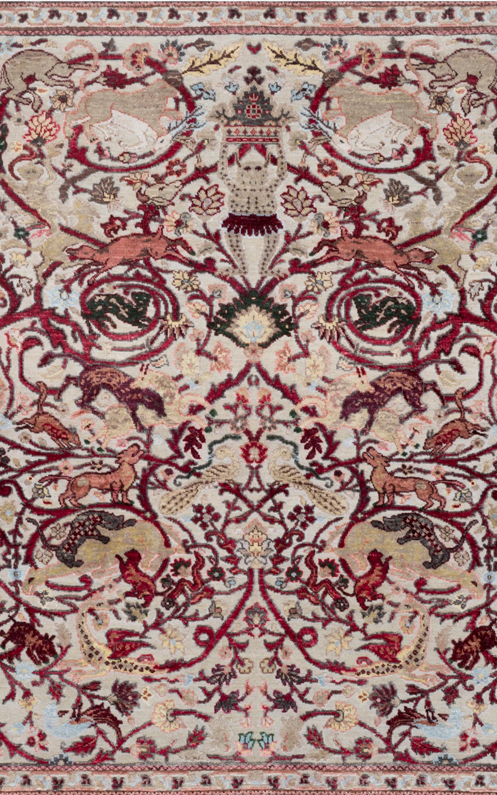 Indian Mexican Skulls Rug by Knots Rugs, Hand-Knotted Silk & Wool Limited Edition For Sale