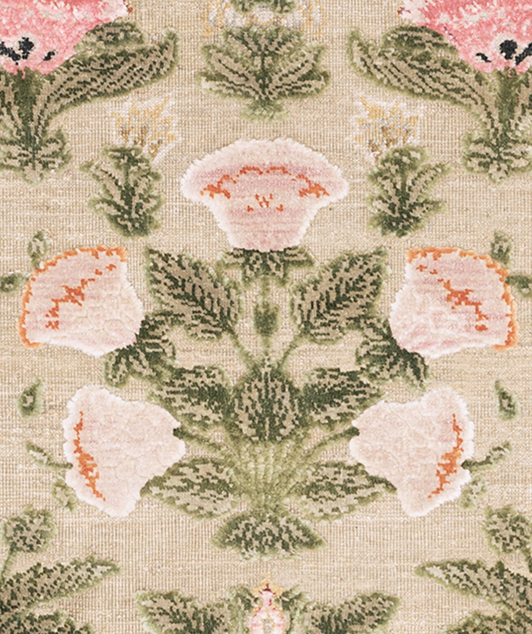 The Mughal No. 01 by Knots Rugs is a rare and exquisite reinterpretation of 17th-century Mughal artistry, blending Persian and Indian influences into a museum-quality statement piece. Hand-knotted in Jaipur, India, using the finest oxidized silk and