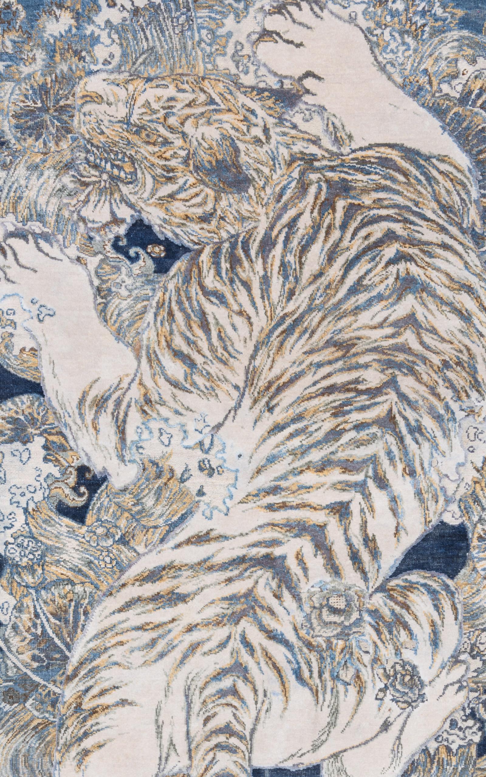 Contemporary Tibetan Tiger Rug by Knots Rugs, Hand-Knotted Silk & Wool, 17th Century Modern For Sale