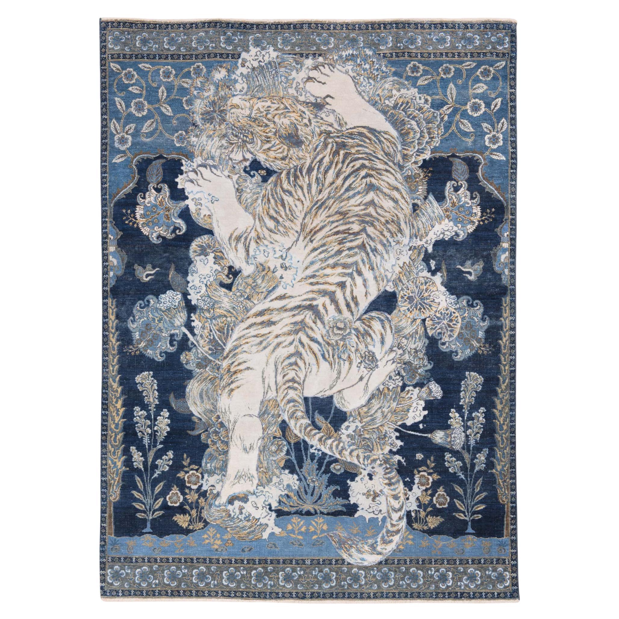 Tibetan Tiger Rug by Knots Rugs, Hand-Knotted Silk & Wool, 17th Century Modern