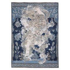 Alfombra Tibetana Tigre de Knots Rugs, Anudada a Mano en Seda y Lana, Moderna del Siglo XVII