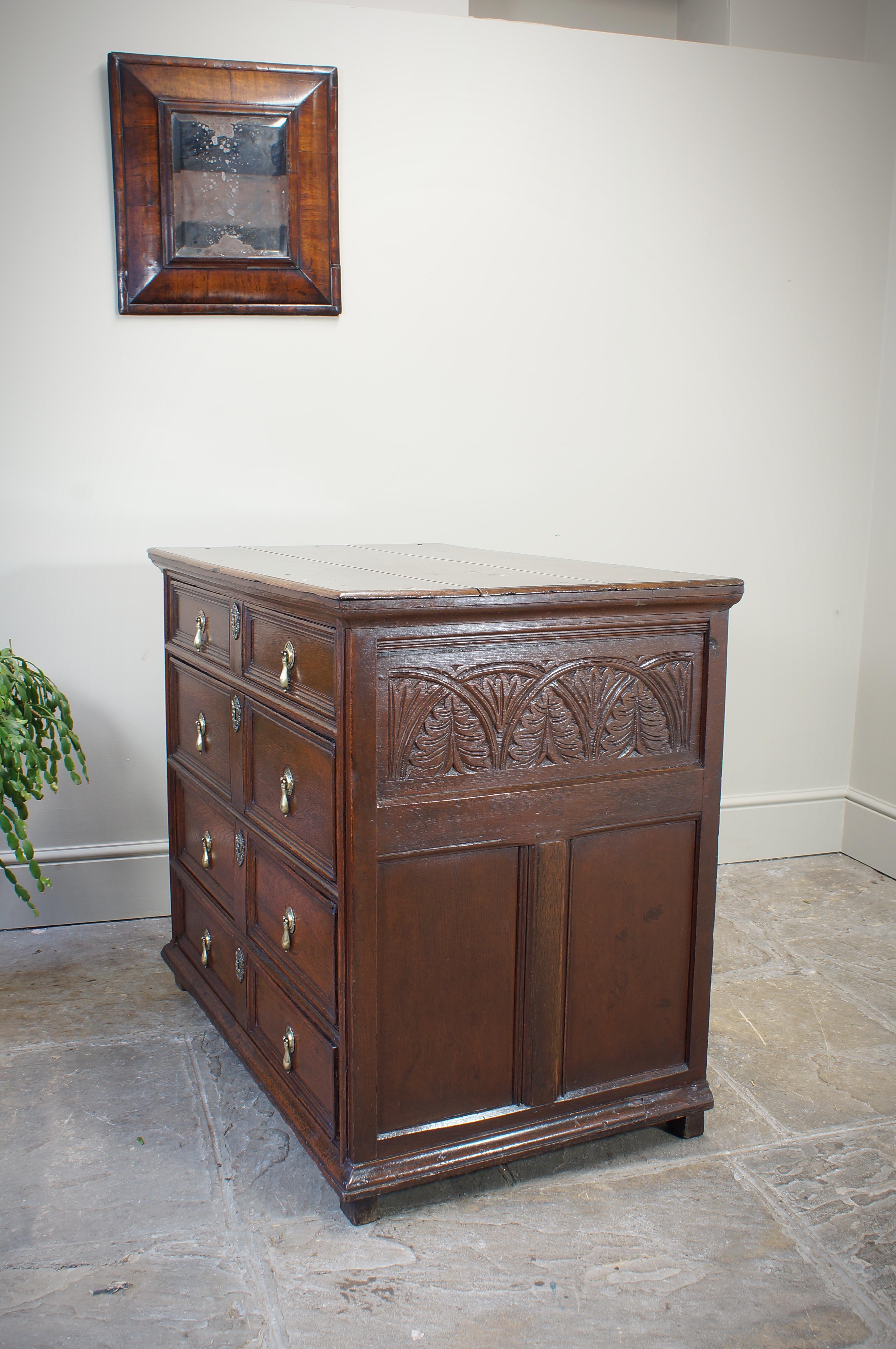 Jacobean 17th Century Moulded Oak Chest Of Drawers. For Sale
