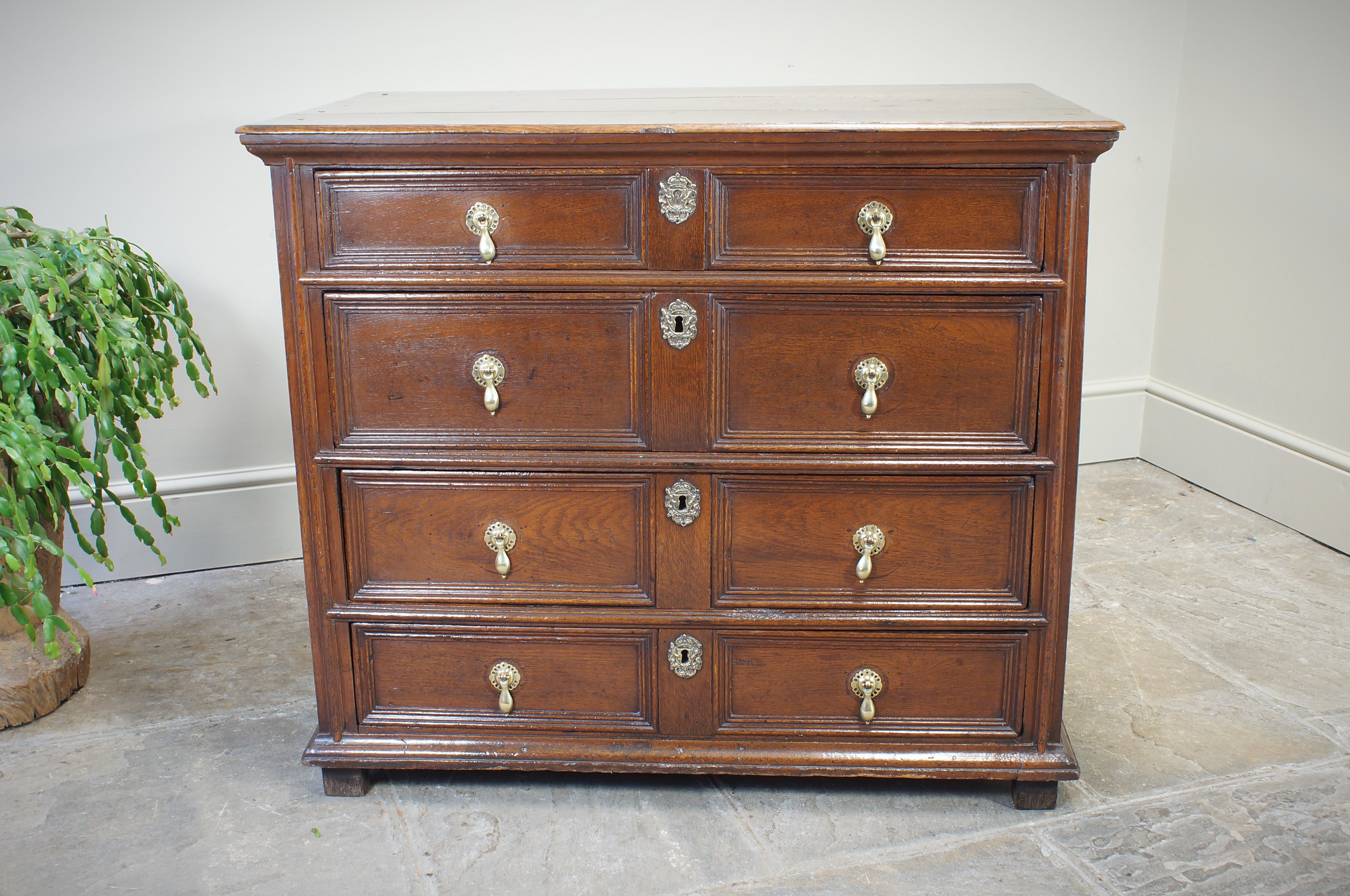 English 17th Century Moulded Oak Chest Of Drawers. For Sale