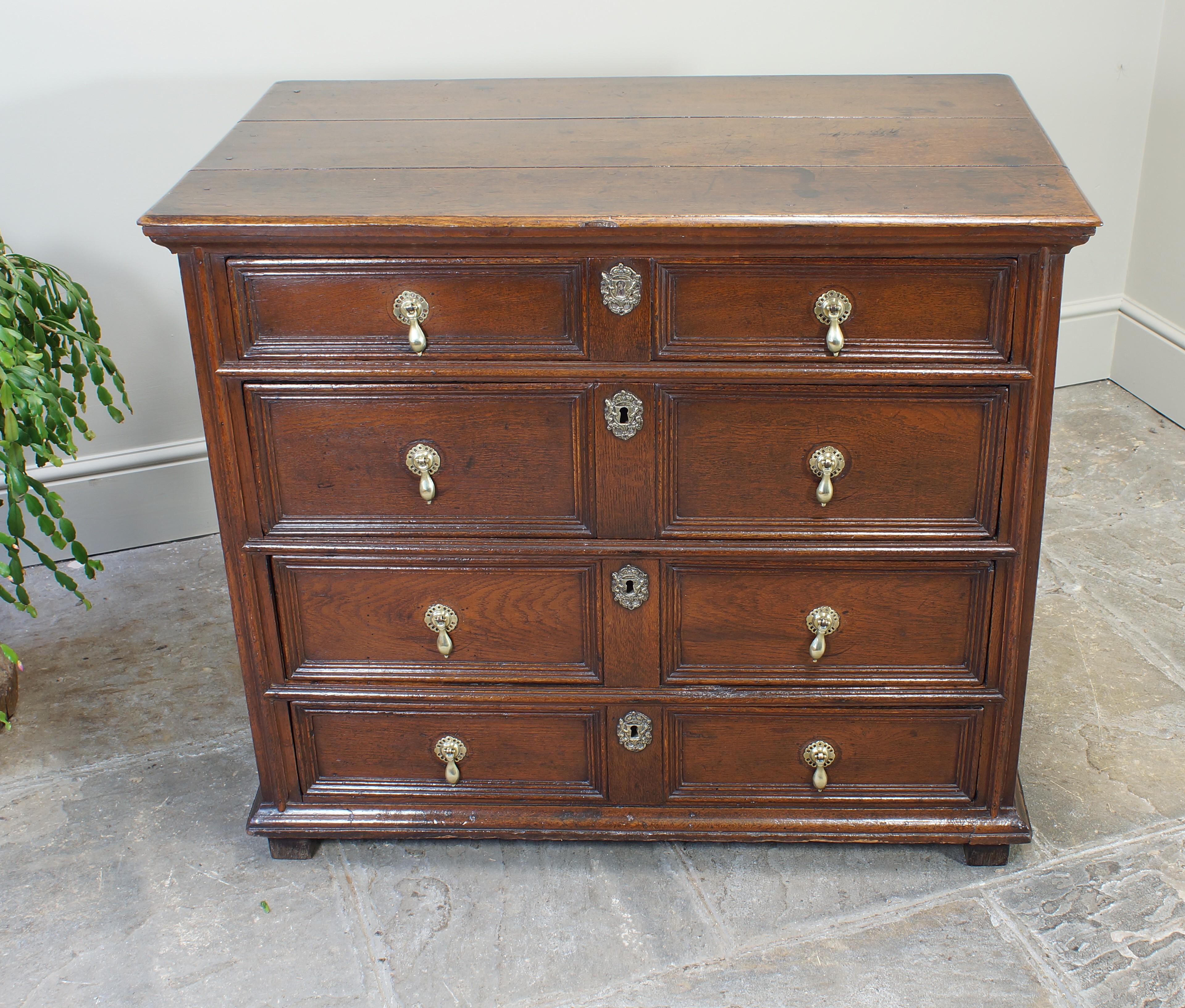 Hand-Carved 17th Century Moulded Oak Chest Of Drawers. For Sale