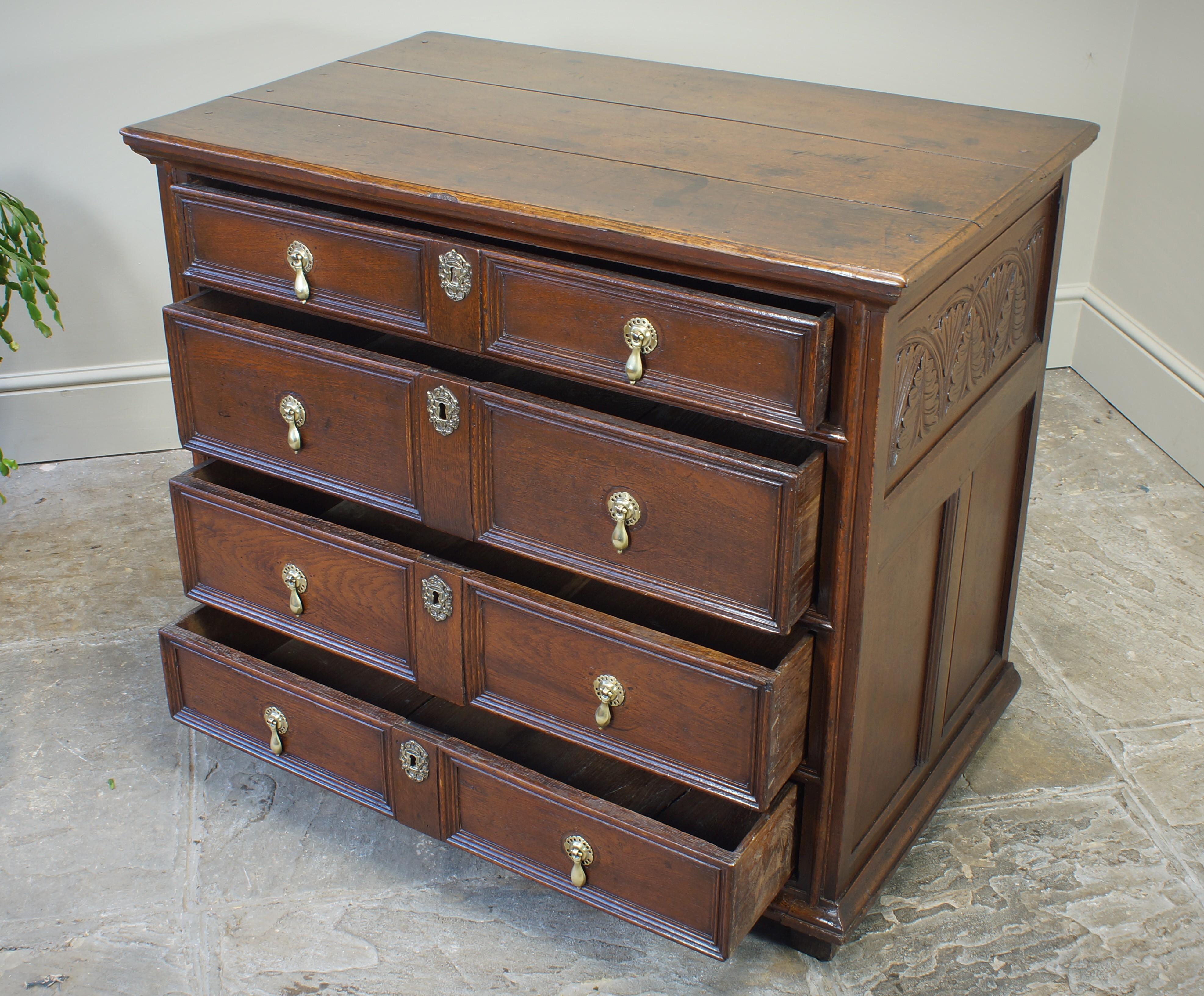 17th Century Moulded Oak Chest Of Drawers. In Good Condition For Sale In Skipton, GB