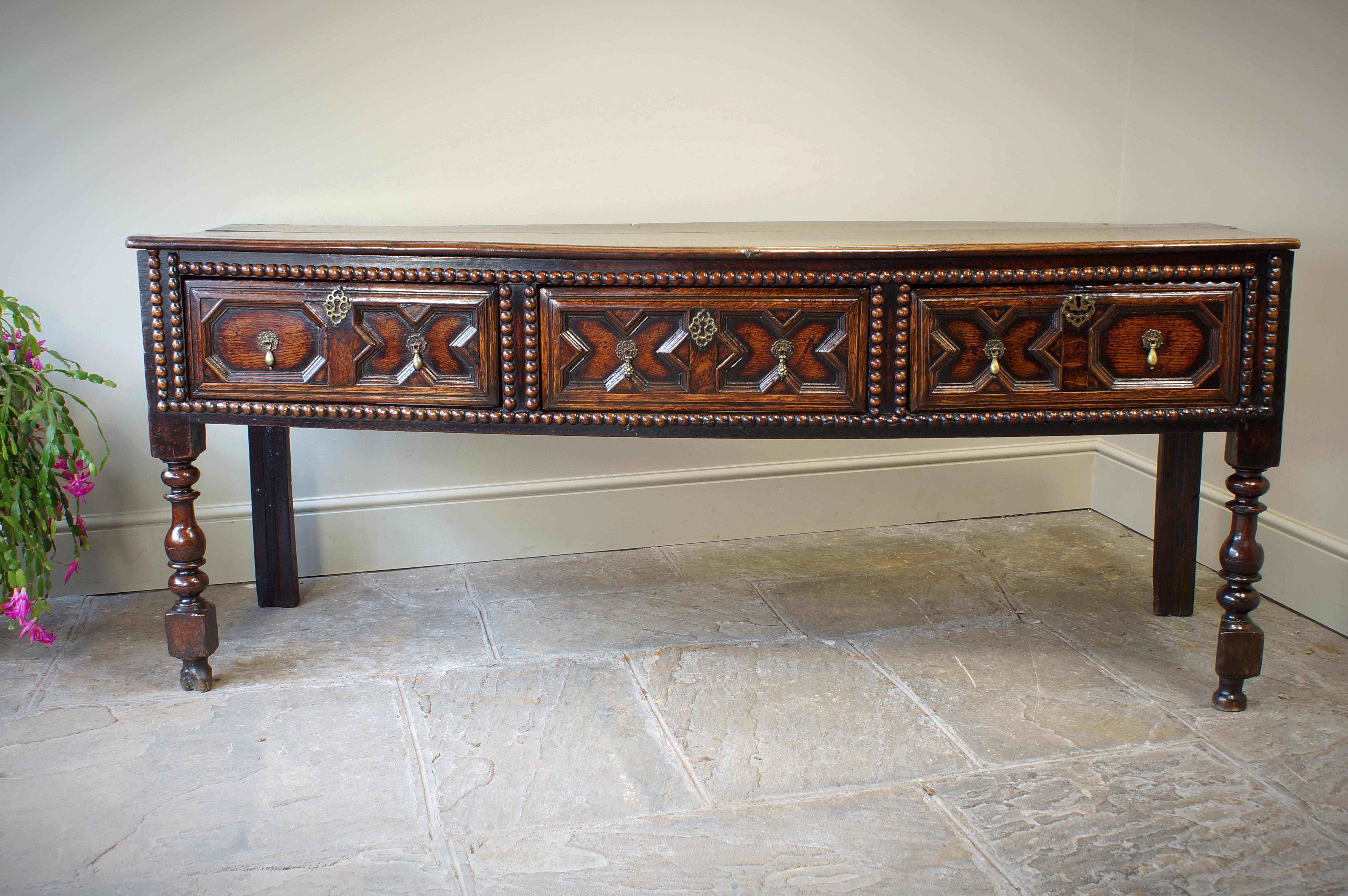 17th Century Moulded Oak Dresser base. For Sale 8