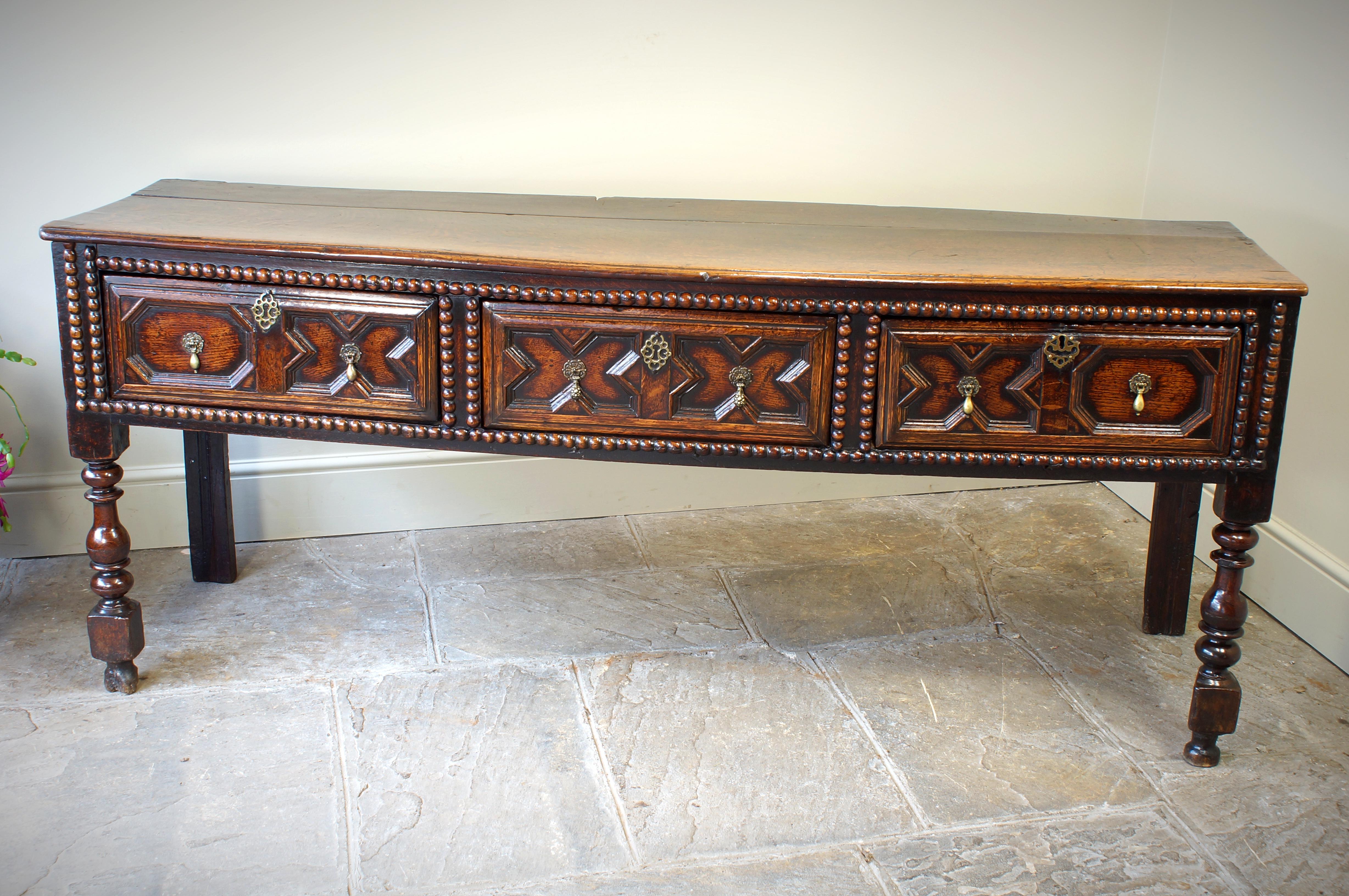 17th Century Moulded Oak Dresser base. For Sale 9