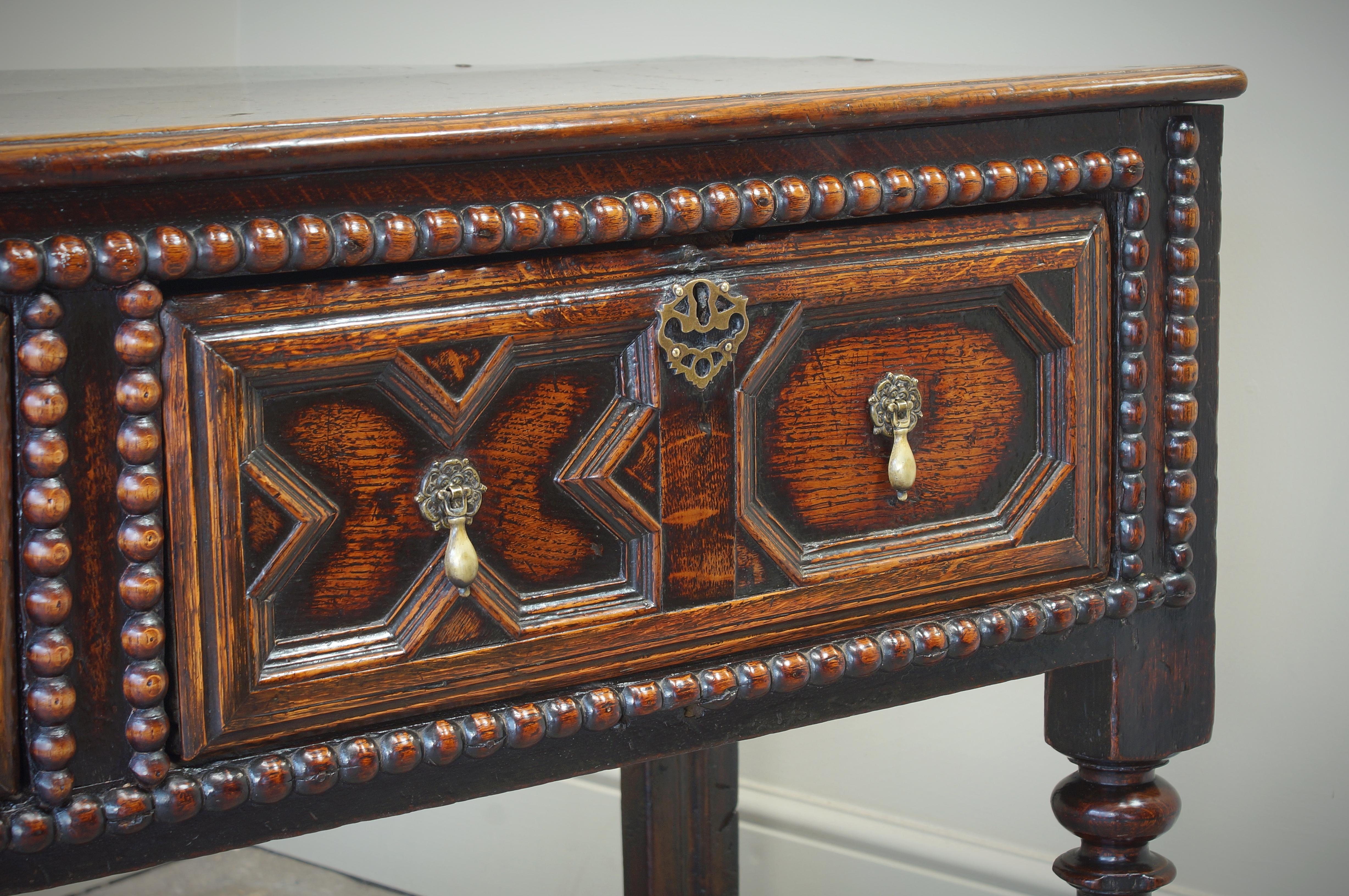 Charles II 17th Century Moulded Oak Dresser base. For Sale