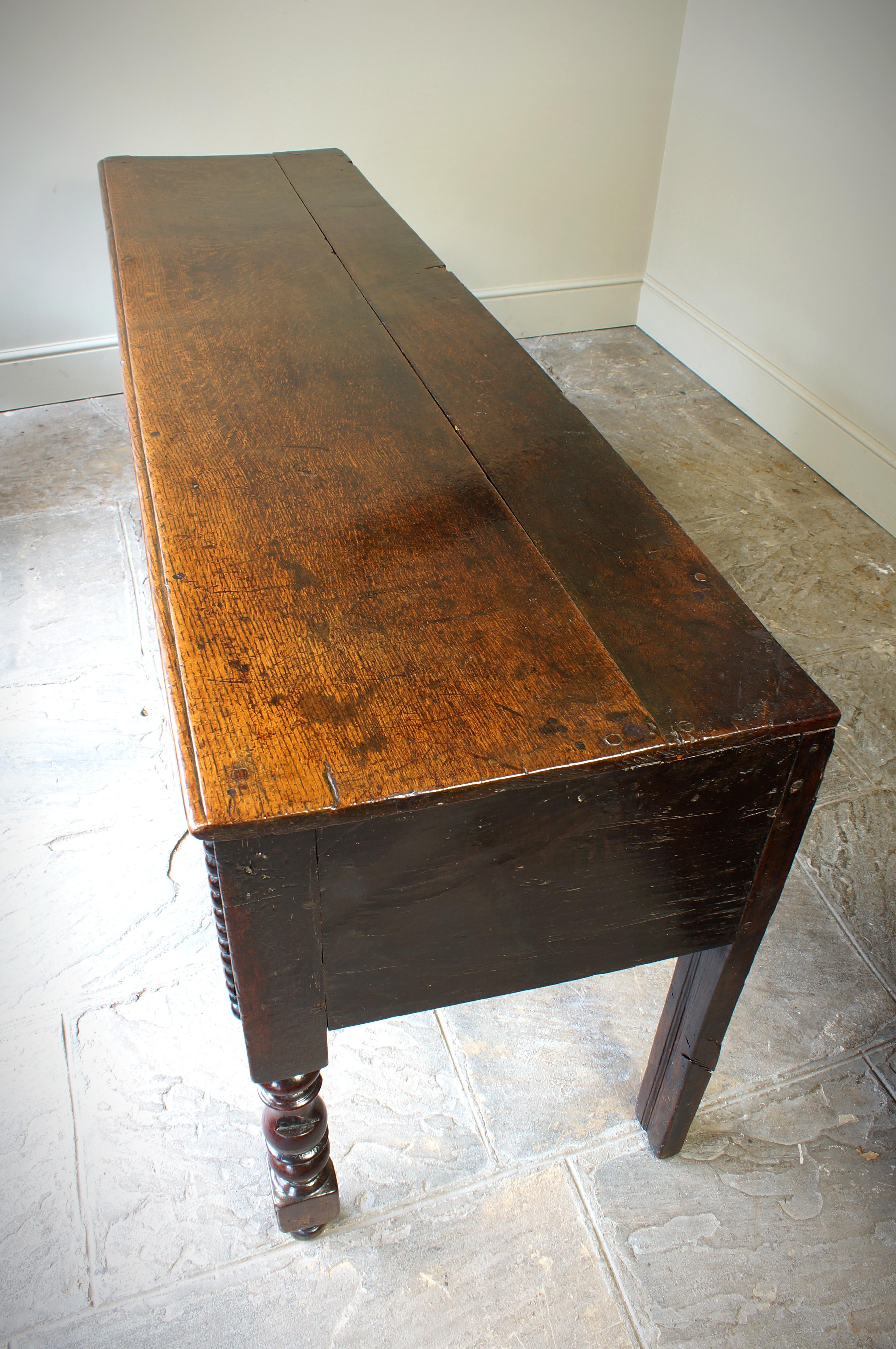 English 17th Century Moulded Oak Dresser base.