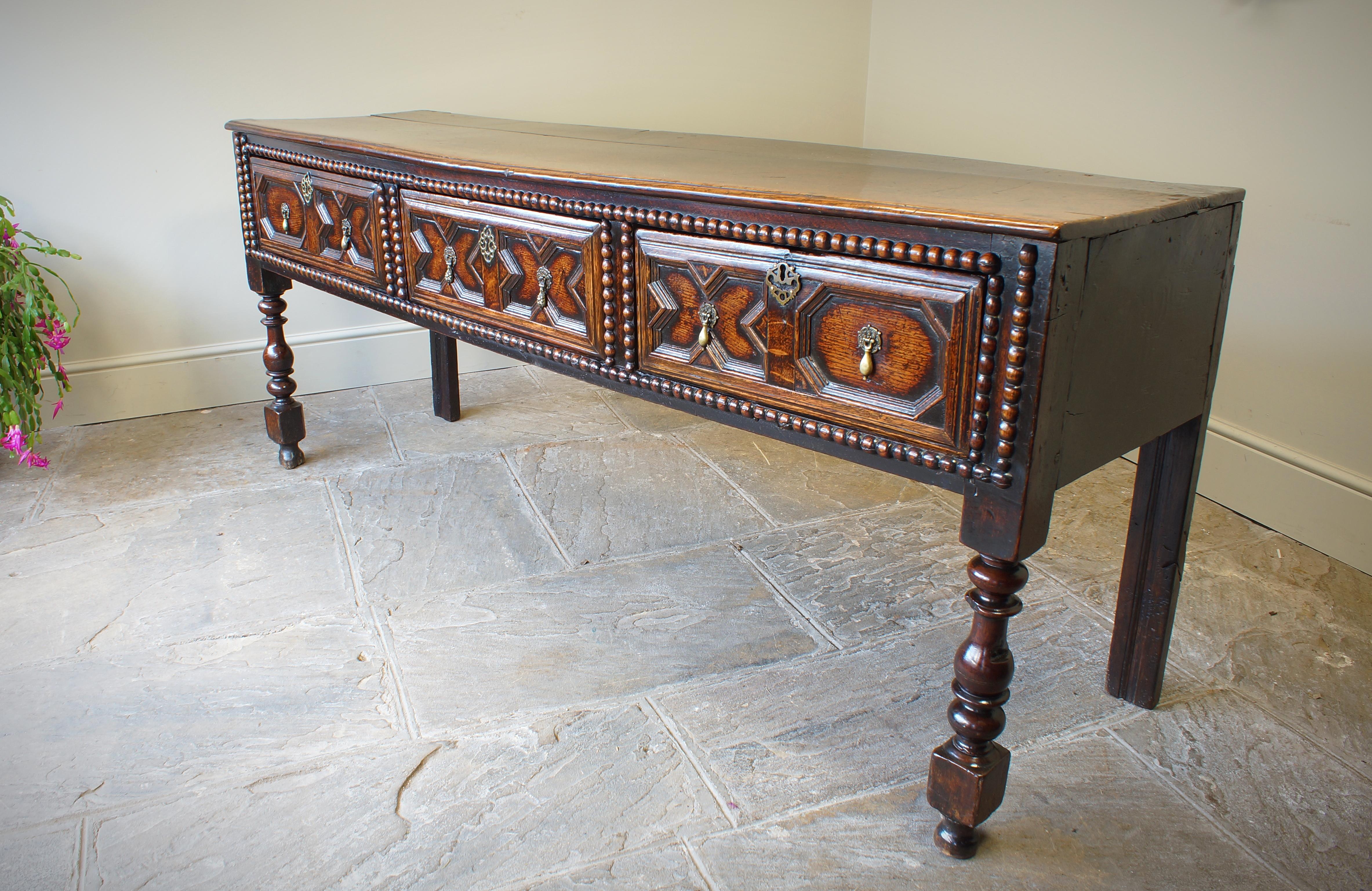 17th Century Moulded Oak Dresser base. For Sale 2