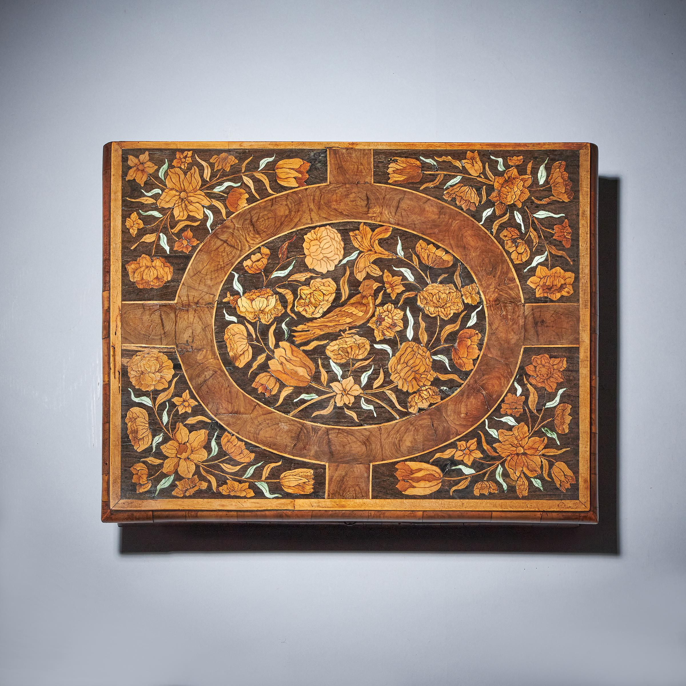 English 17th Century Museum Grade William and Mary Olive Oyster Marquetry Lace Box