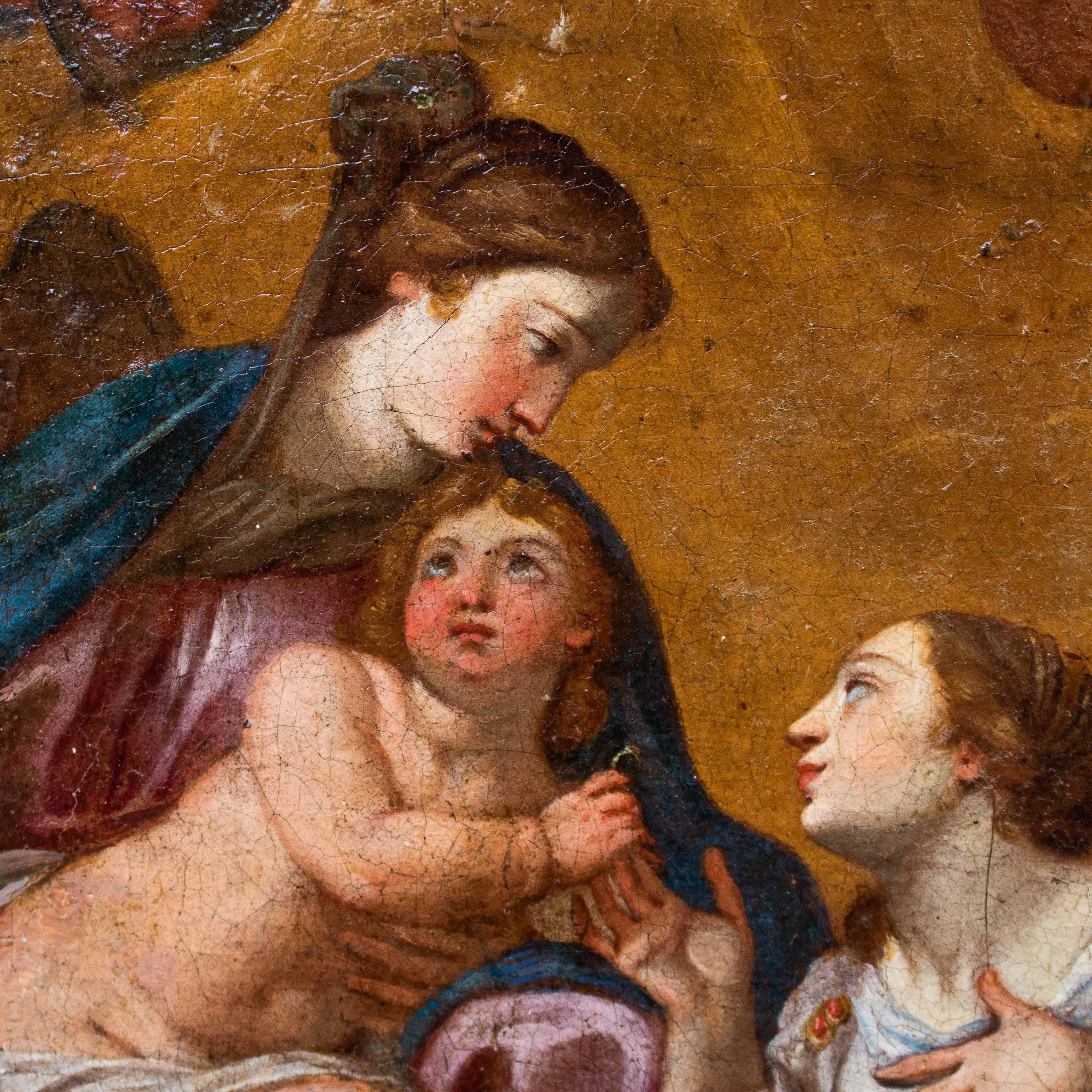 Italian 17th Century Mystical Marriage of Saint Catherine Oli on Canvas Roman School For Sale
