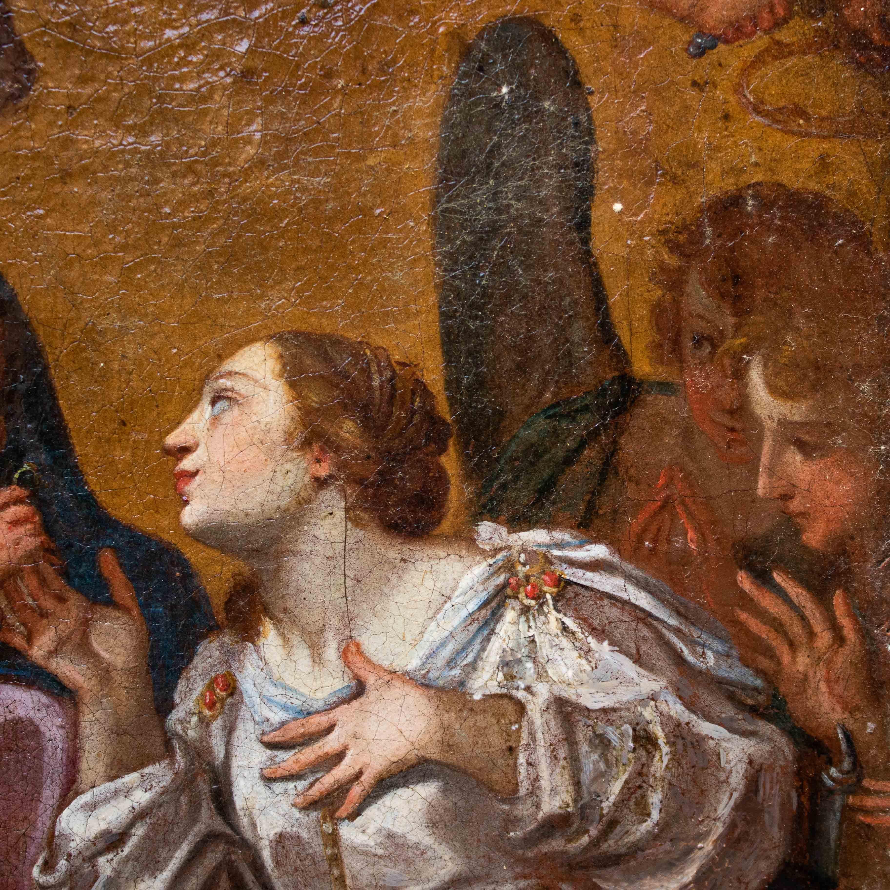 Oiled 17th Century Mystical Marriage of Saint Catherine Oli on Canvas Roman School For Sale