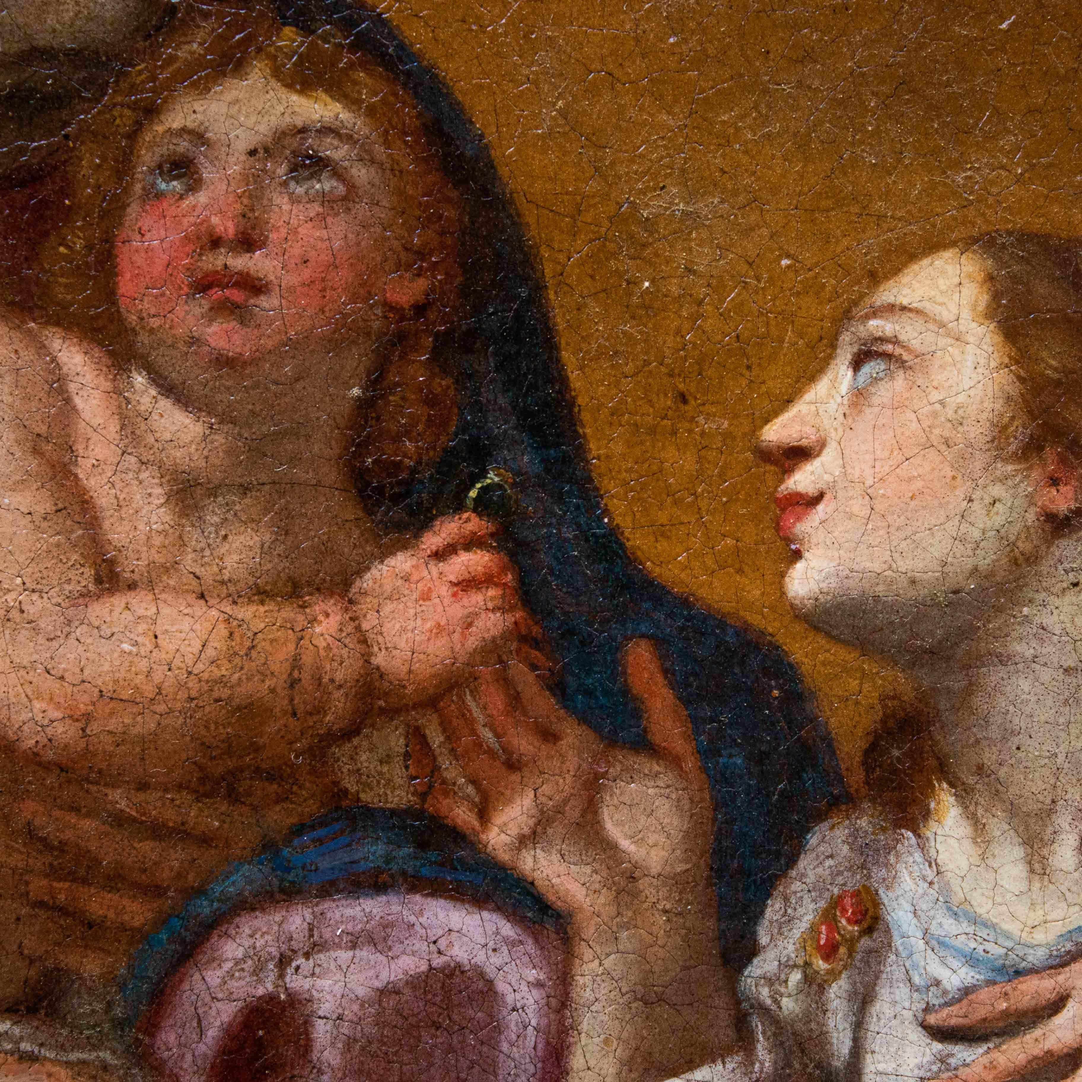 17th Century Mystical Marriage of Saint Catherine Oli on Canvas Roman School For Sale 1