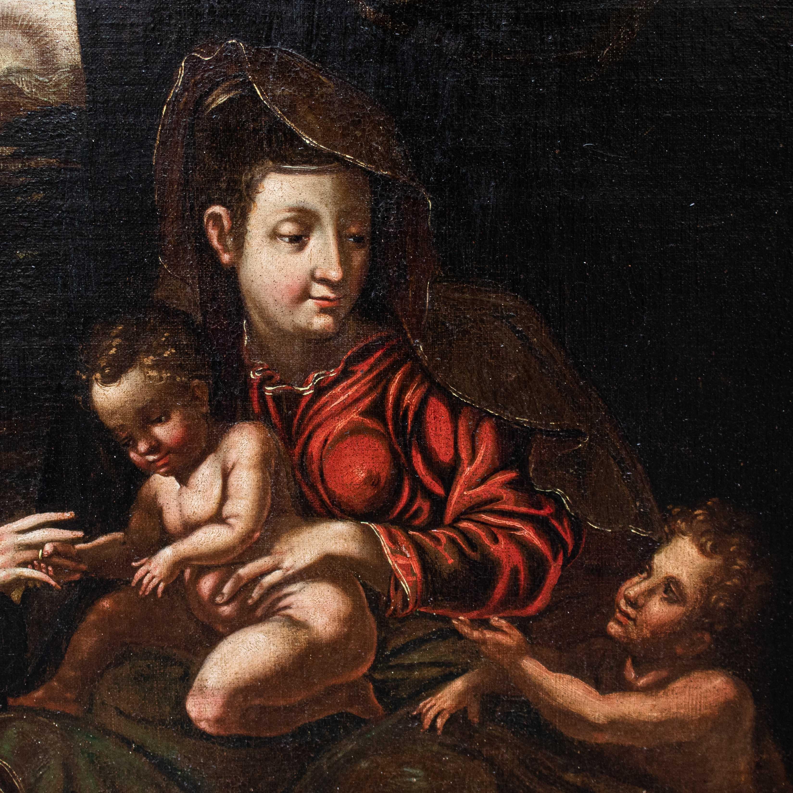 Peinture à l'huile sur toile du 17ème siècle représentant le mariage mystique de Sainte Catherine en vente 3
