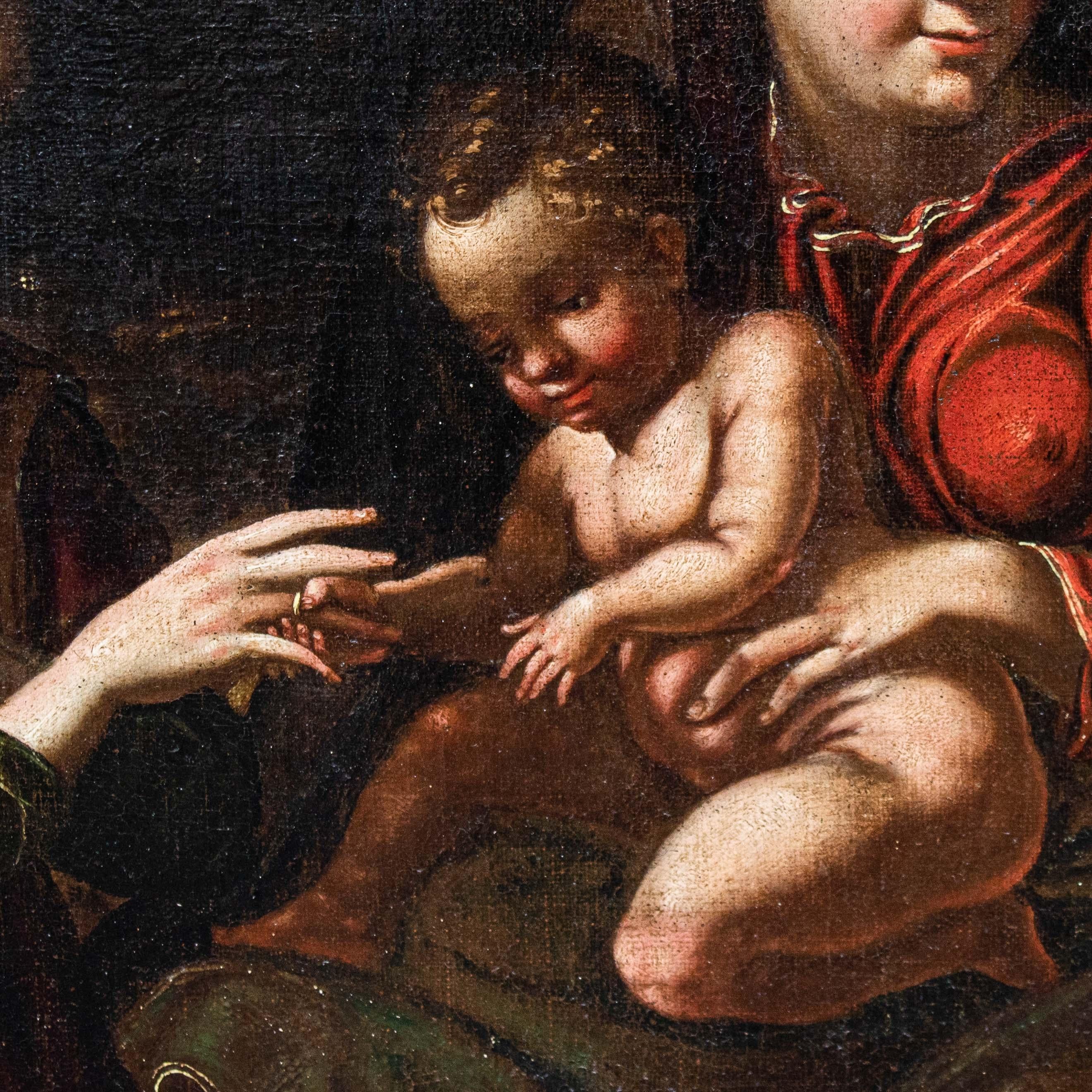 Peinture à l'huile sur toile du 17ème siècle représentant le mariage mystique de Sainte Catherine en vente 4