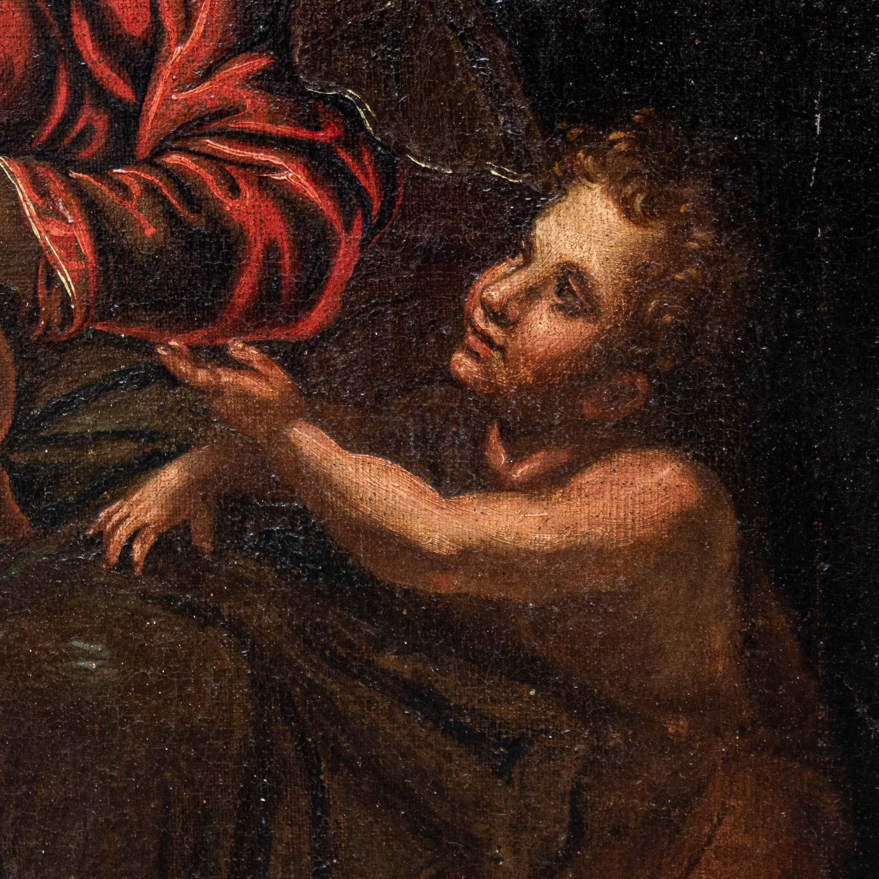 Peinture à l'huile sur toile du 17ème siècle représentant le mariage mystique de Sainte Catherine en vente 5