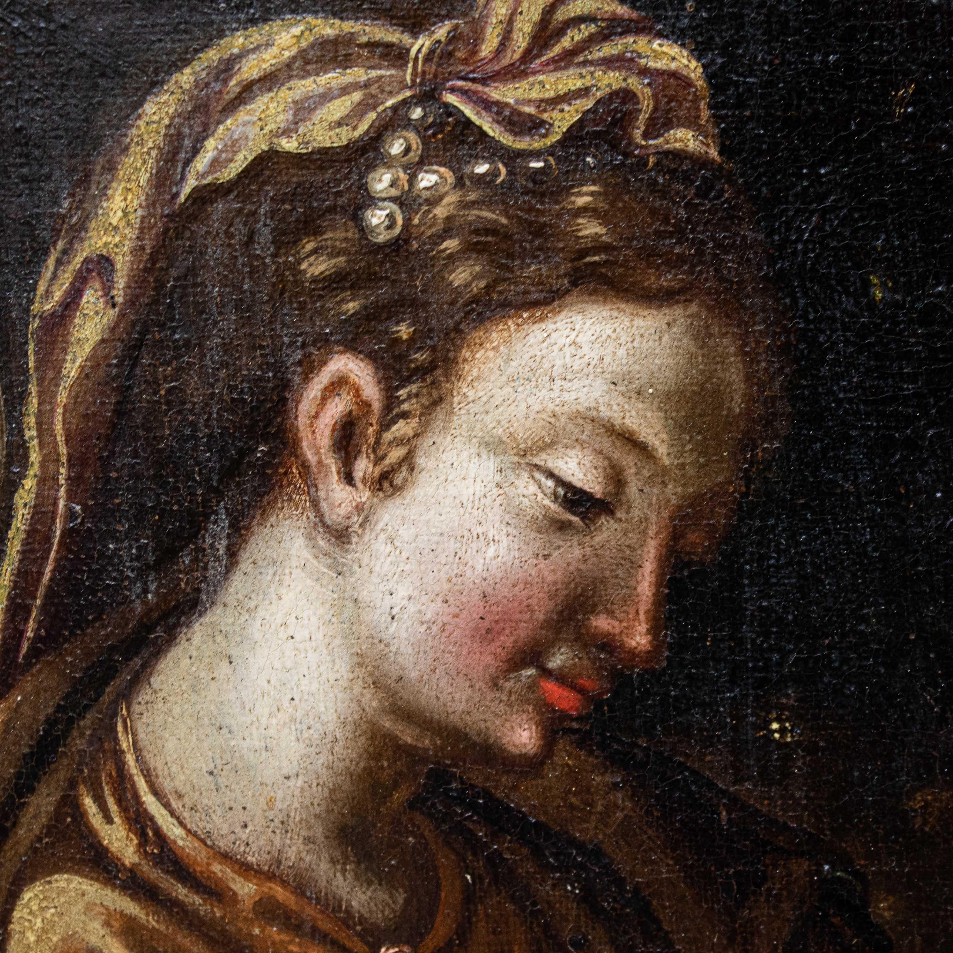 Peinture à l'huile sur toile du 17ème siècle représentant le mariage mystique de Sainte Catherine en vente 6