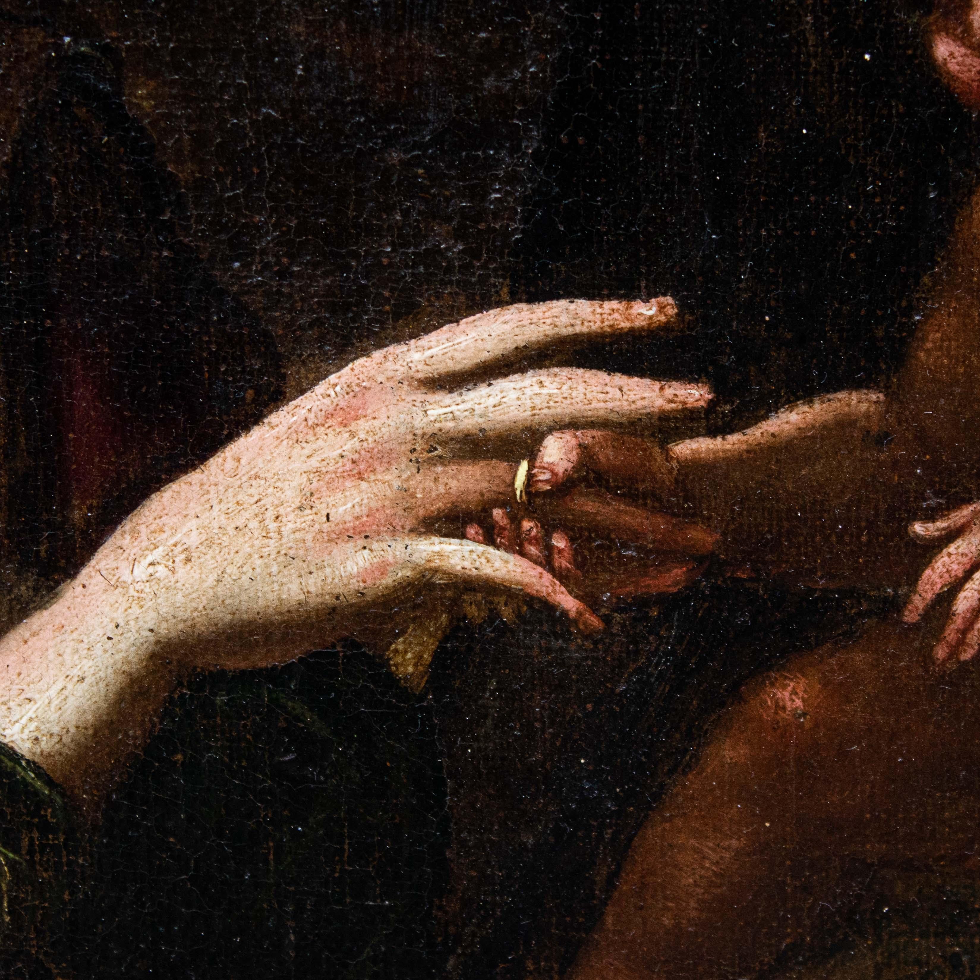 Peinture à l'huile sur toile du 17ème siècle représentant le mariage mystique de Sainte Catherine en vente 7