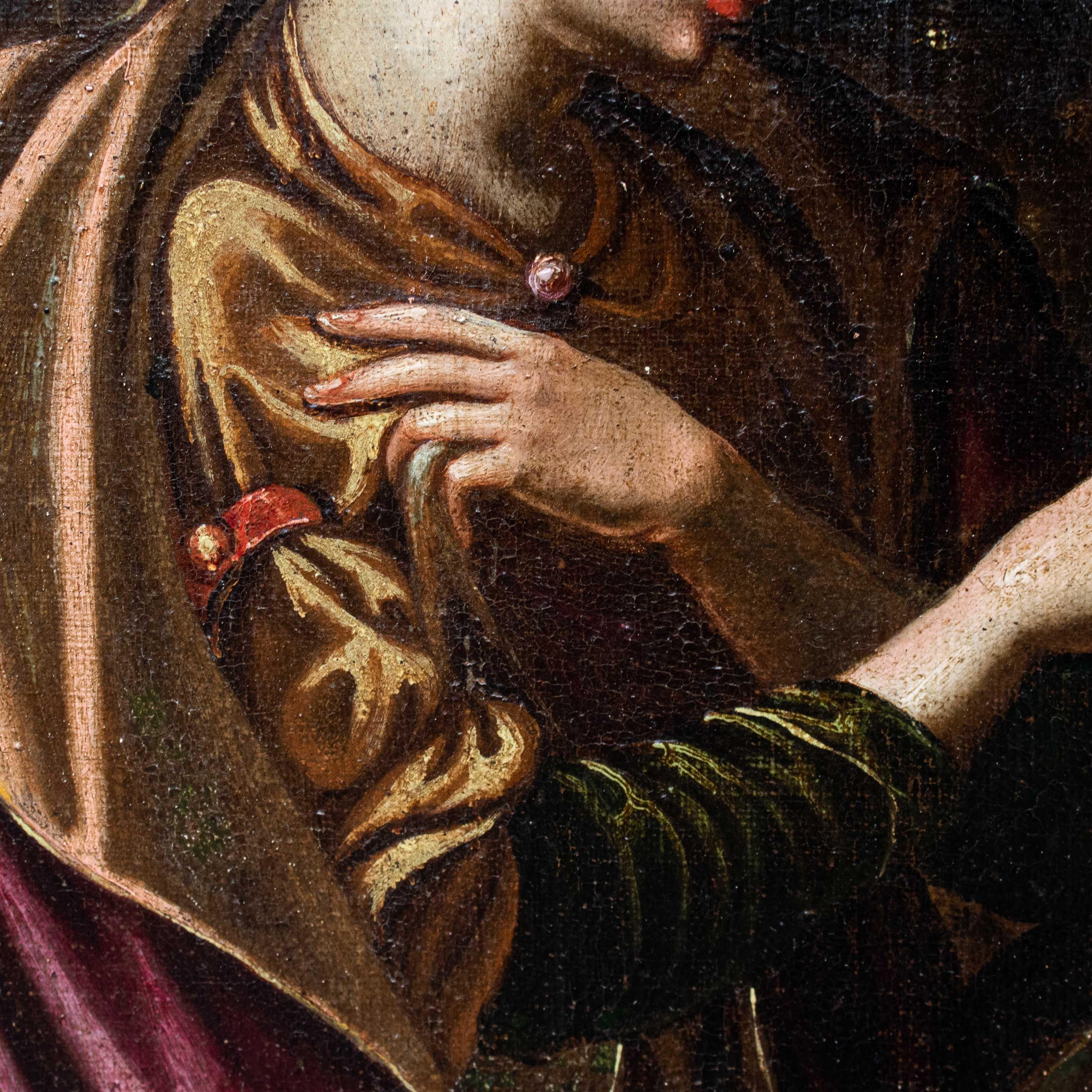 Peinture à l'huile sur toile du 17ème siècle représentant le mariage mystique de Sainte Catherine en vente 8