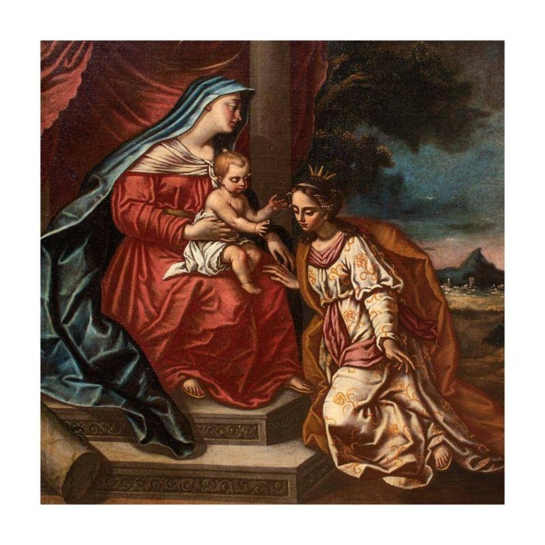 17th Century Mystical Marriage of Saint Catherine Painting Oil on ...