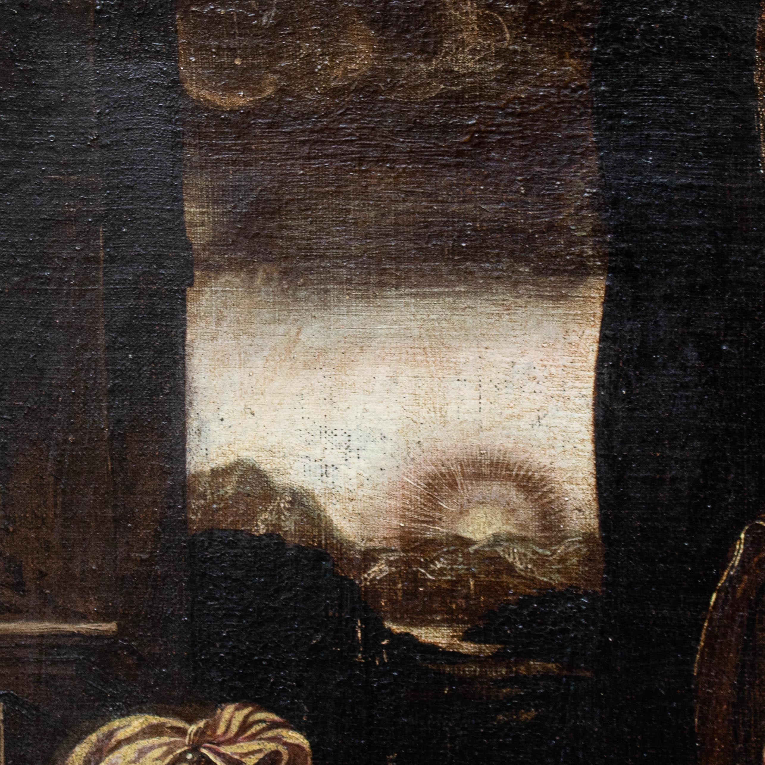Huilé Peinture à l'huile sur toile du 17ème siècle représentant le mariage mystique de Sainte Catherine en vente