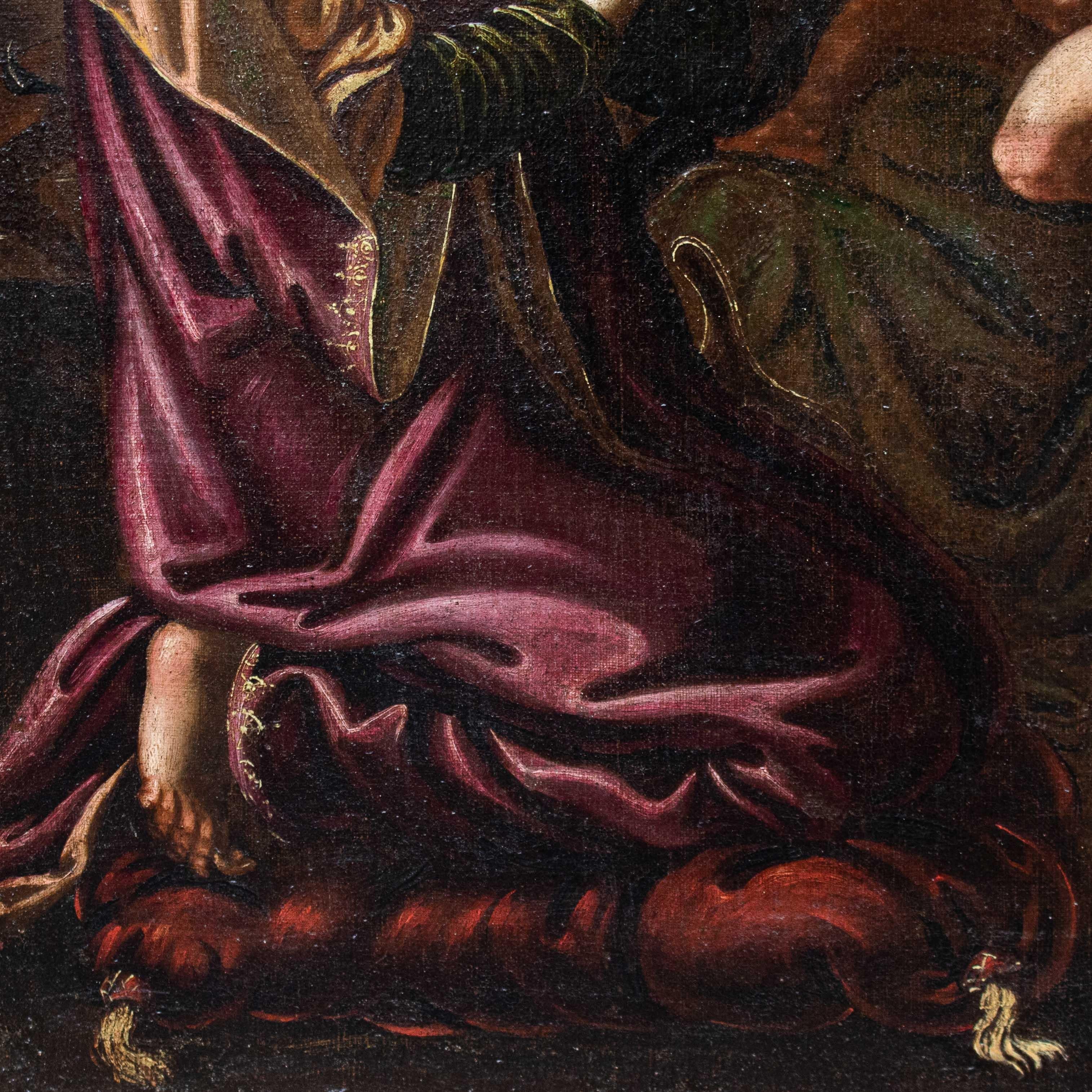 XVIIIe siècle et antérieur Peinture à l'huile sur toile du 17ème siècle représentant le mariage mystique de Sainte Catherine en vente