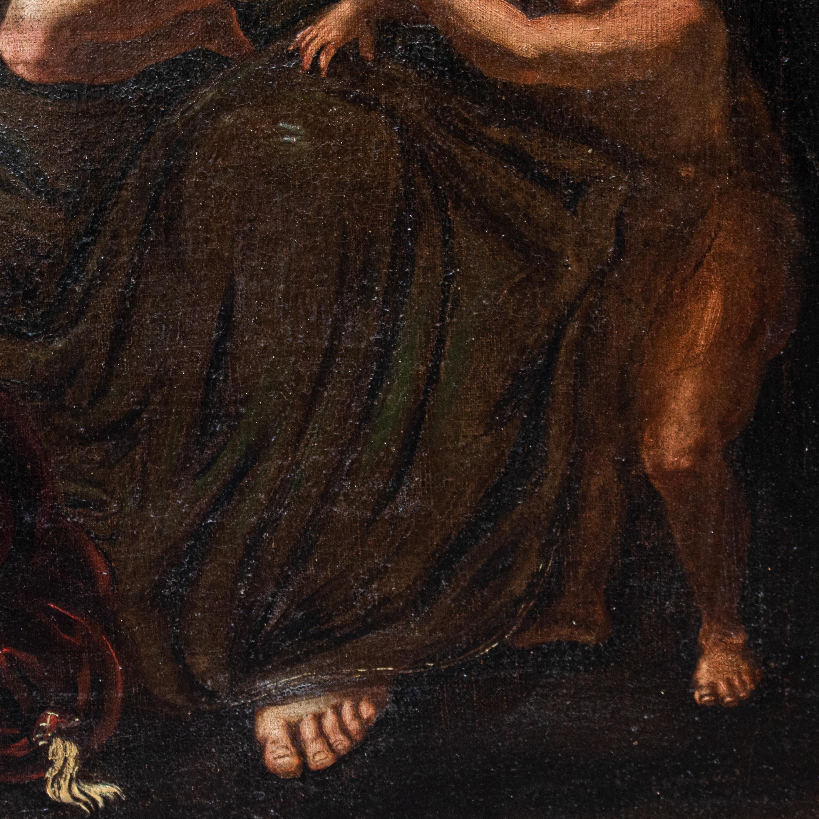 Toile Peinture à l'huile sur toile du 17ème siècle représentant le mariage mystique de Sainte Catherine en vente