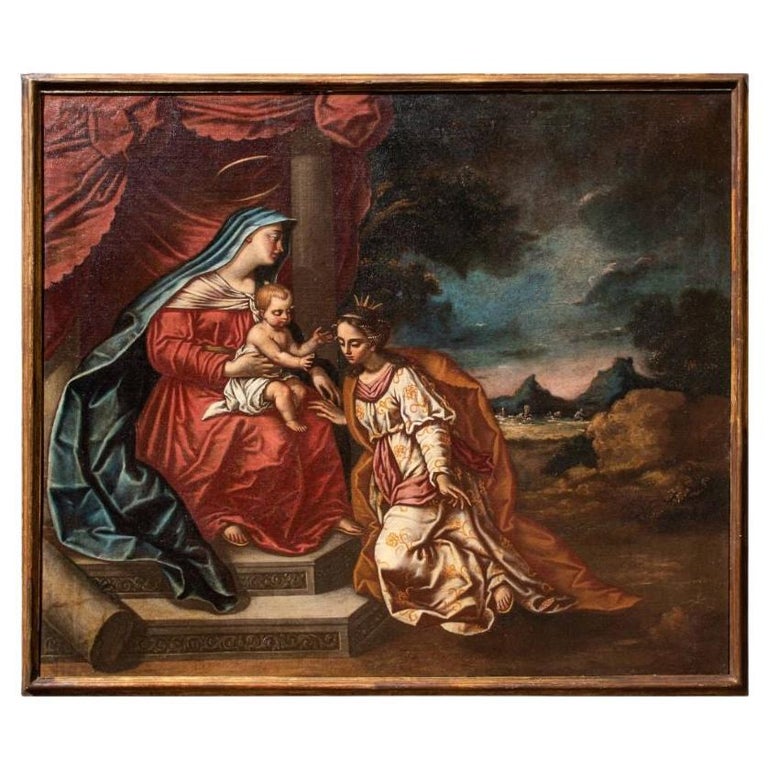 17th Century Mystical Marriage of Saint Catherine Painting Oil on ...